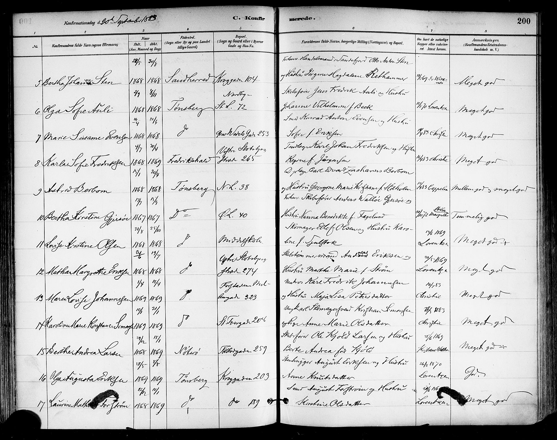 Tønsberg kirkebøker, SAKO/A-330/F/Fa/L0011: Parish register (official) no. I 11, 1881-1890, p. 200