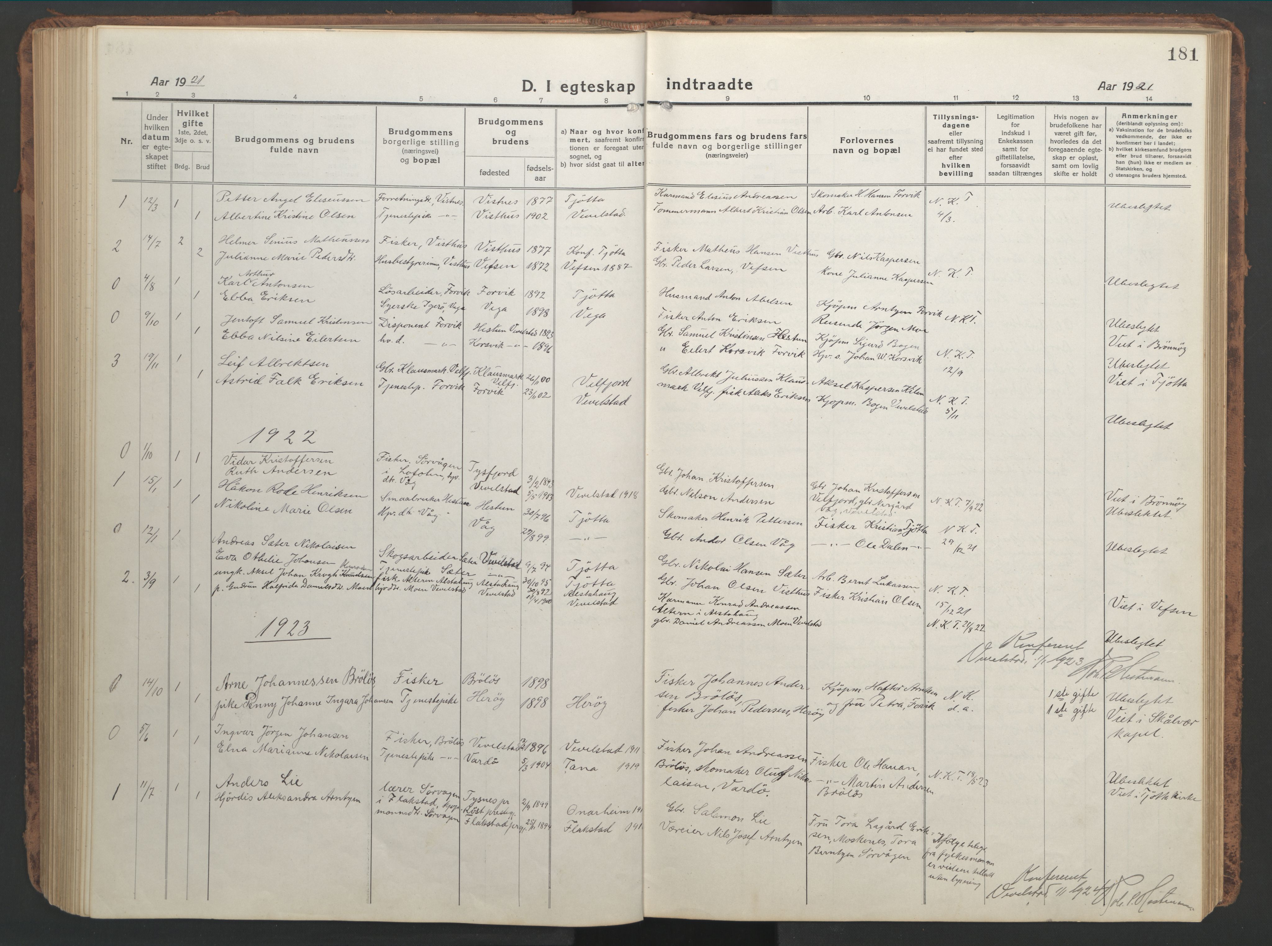 Ministerialprotokoller, klokkerbøker og fødselsregistre - Nordland, SAT/A-1459/819/L0278: Parish register (copy) no. 819C04, 1917-1967, p. 181