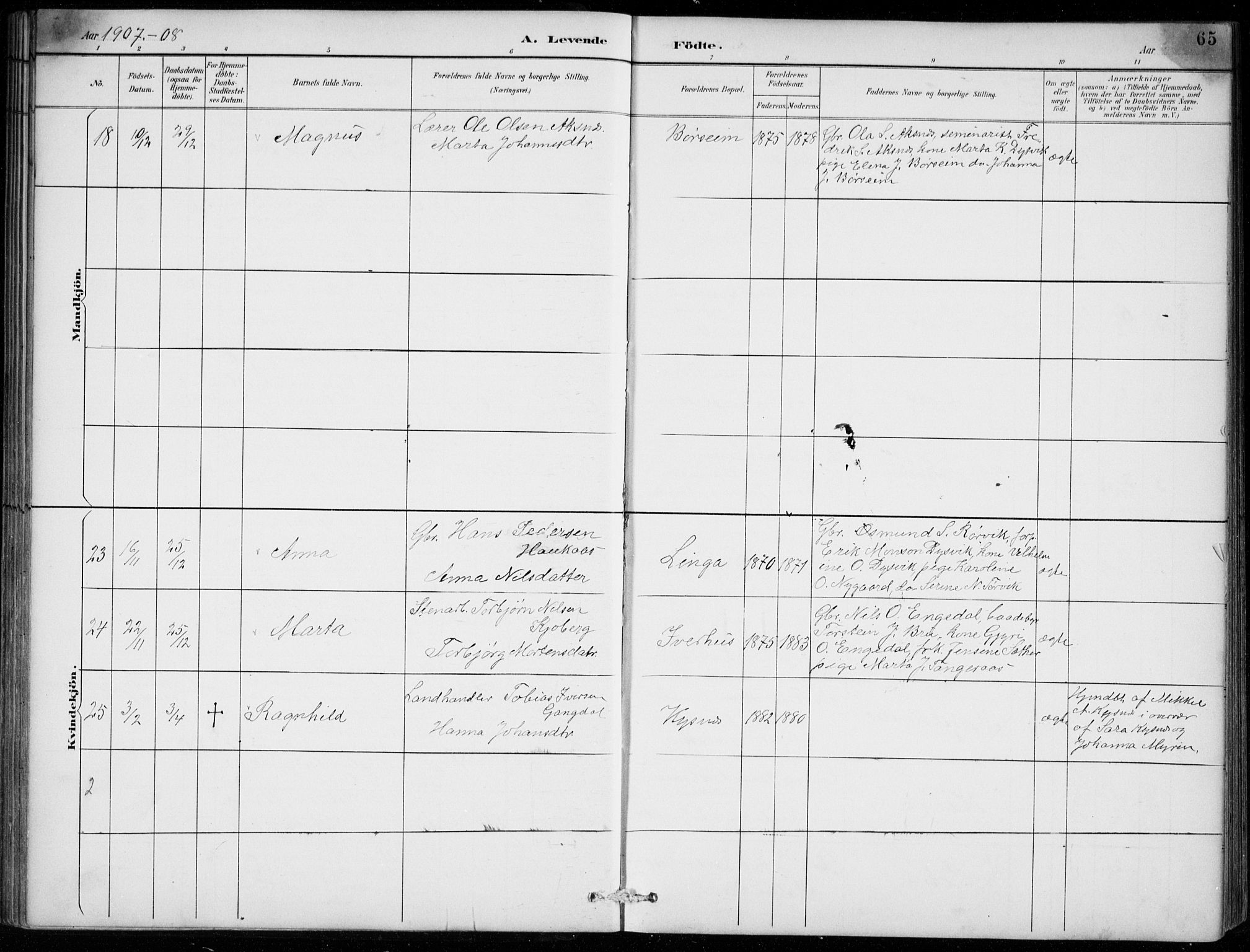 Strandebarm sokneprestembete, AV/SAB-A-78401/H/Hab: Parish register (copy) no. B  1, 1891-1914, p. 65