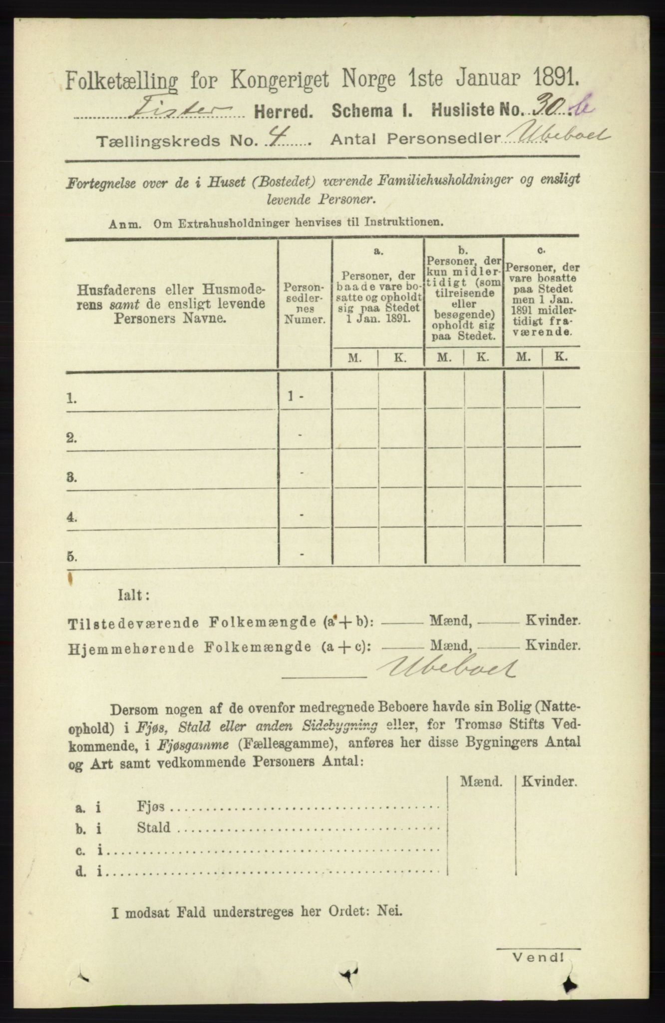 RA, 1891 census for 1132 Fister, 1891, p. 850