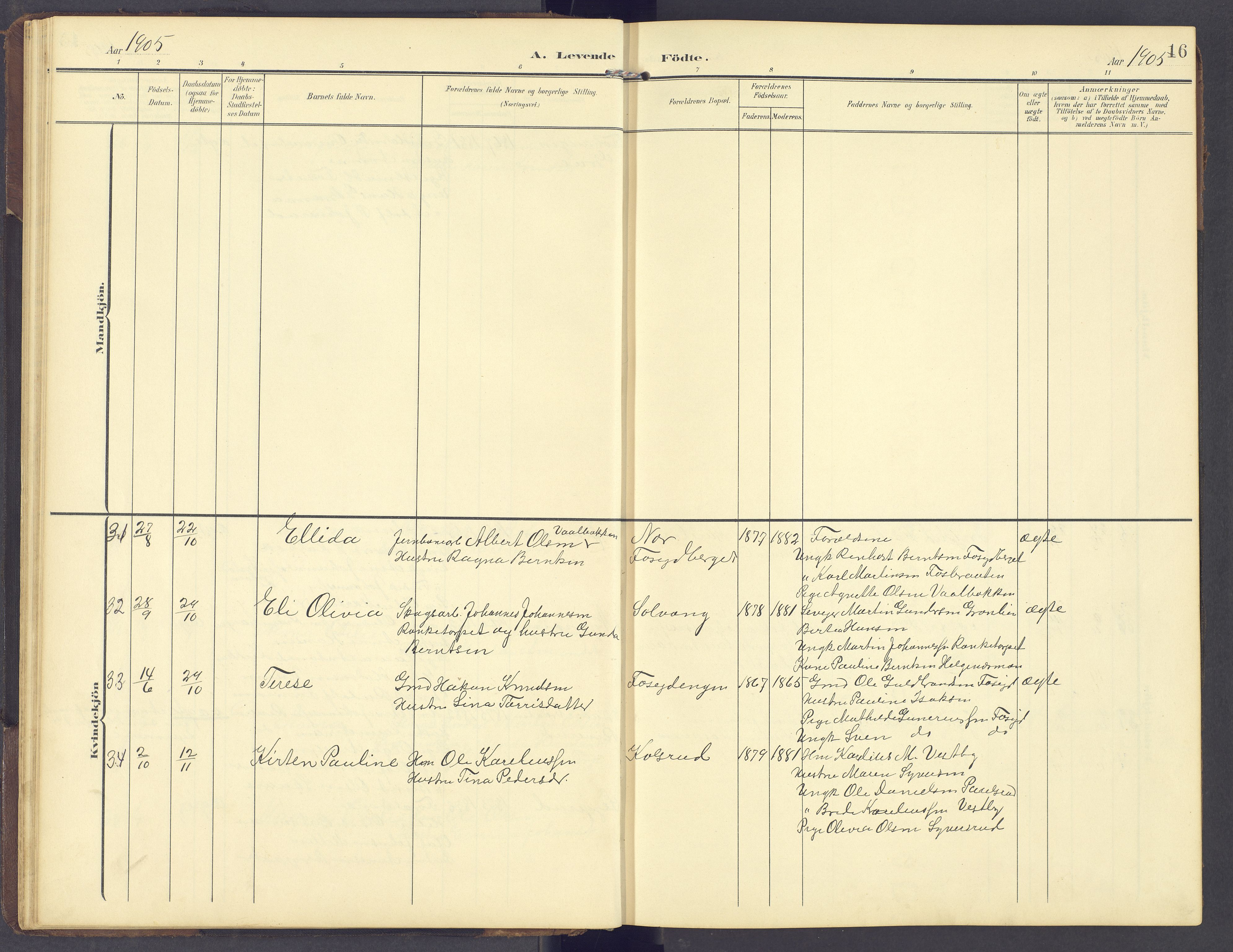 Brandval prestekontor, AV/SAH-PREST-034/H/Ha/Hab/L0003: Parish register (copy) no. 3, 1904-1917, p. 16