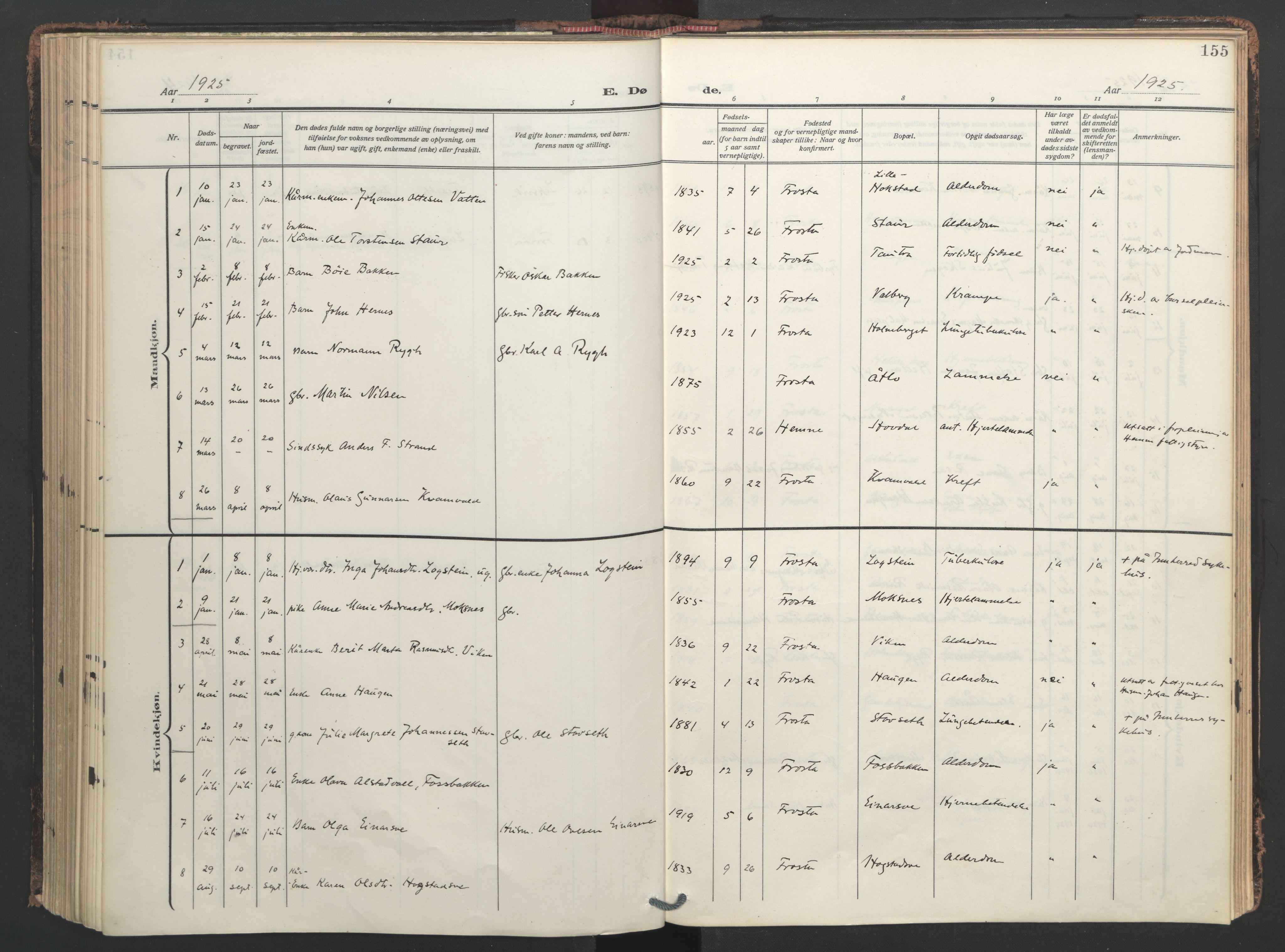 Ministerialprotokoller, klokkerbøker og fødselsregistre - Nord-Trøndelag, SAT/A-1458/713/L0123: Parish register (official) no. 713A12, 1911-1925, p. 155