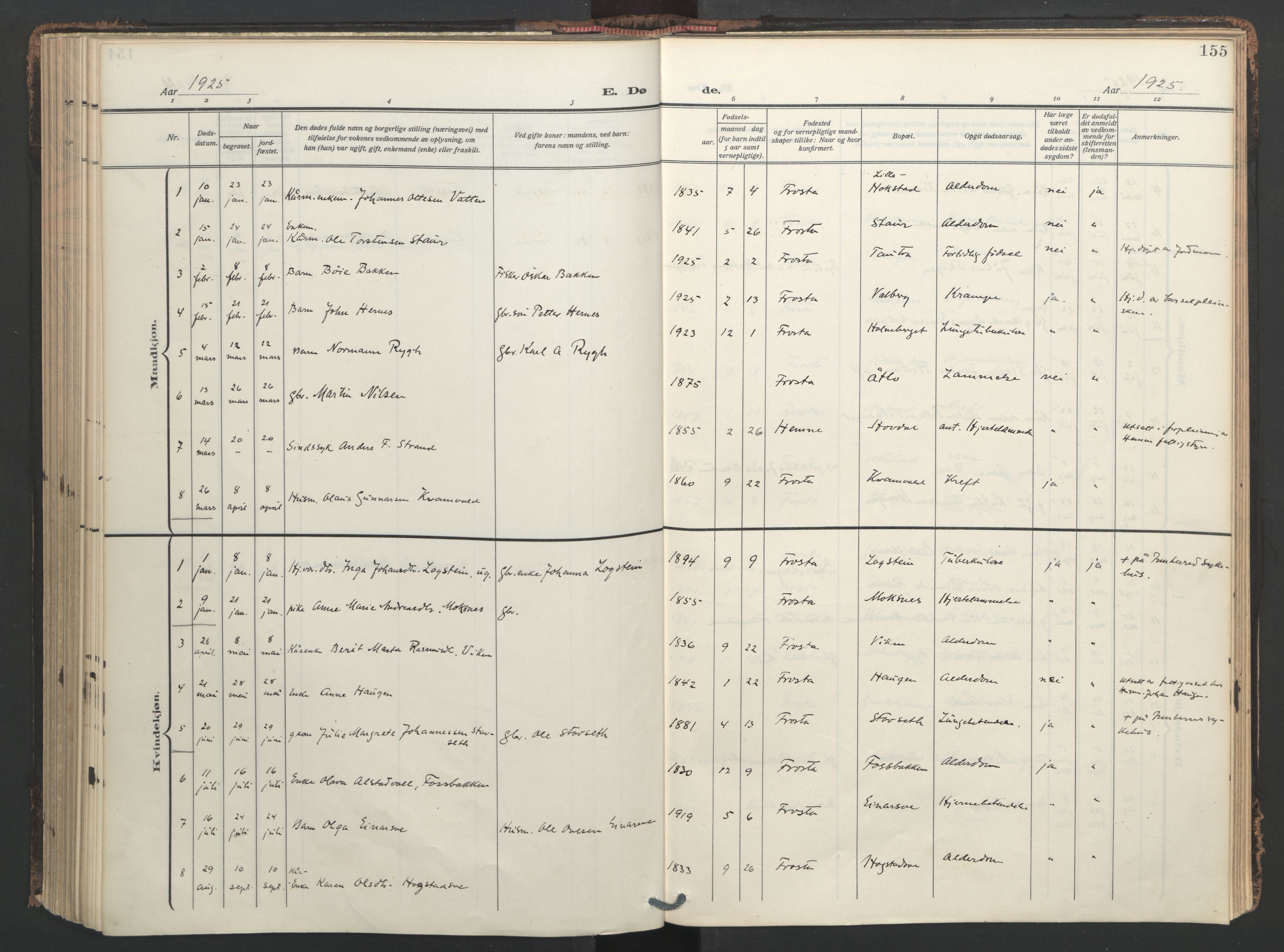 Ministerialprotokoller, klokkerbøker og fødselsregistre - Nord-Trøndelag, AV/SAT-A-1458/713/L0123: Parish register (official) no. 713A12, 1911-1925, p. 155