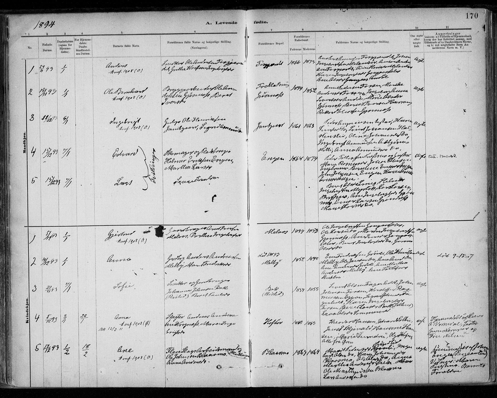 Ministerialprotokoller, klokkerbøker og fødselsregistre - Sør-Trøndelag, SAT/A-1456/668/L0809: Parish register (official) no. 668A09, 1881-1895, p. 170