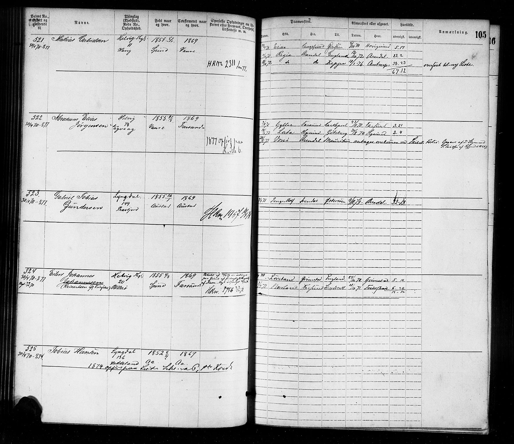 Farsund mønstringskrets, AV/SAK-2031-0017/F/Fa/L0001: Annotasjonsrulle nr 1-1920 med register, M-1, 1869-1877, p. 133