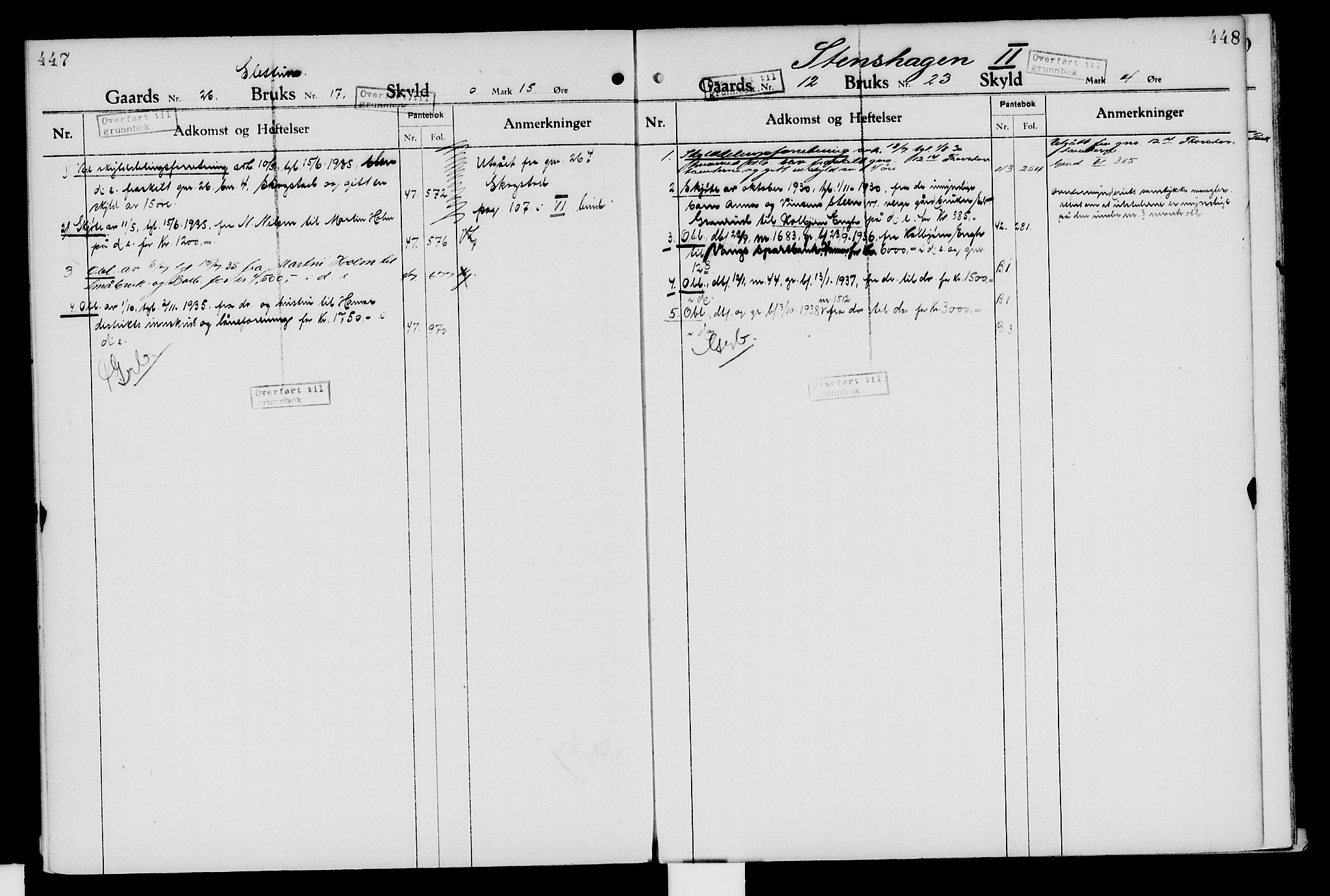 Nord-Hedmark sorenskriveri, SAH/TING-012/H/Ha/Had/Hade/L0007: Mortgage register no. 4.7, 1924-1940, p. 447-448