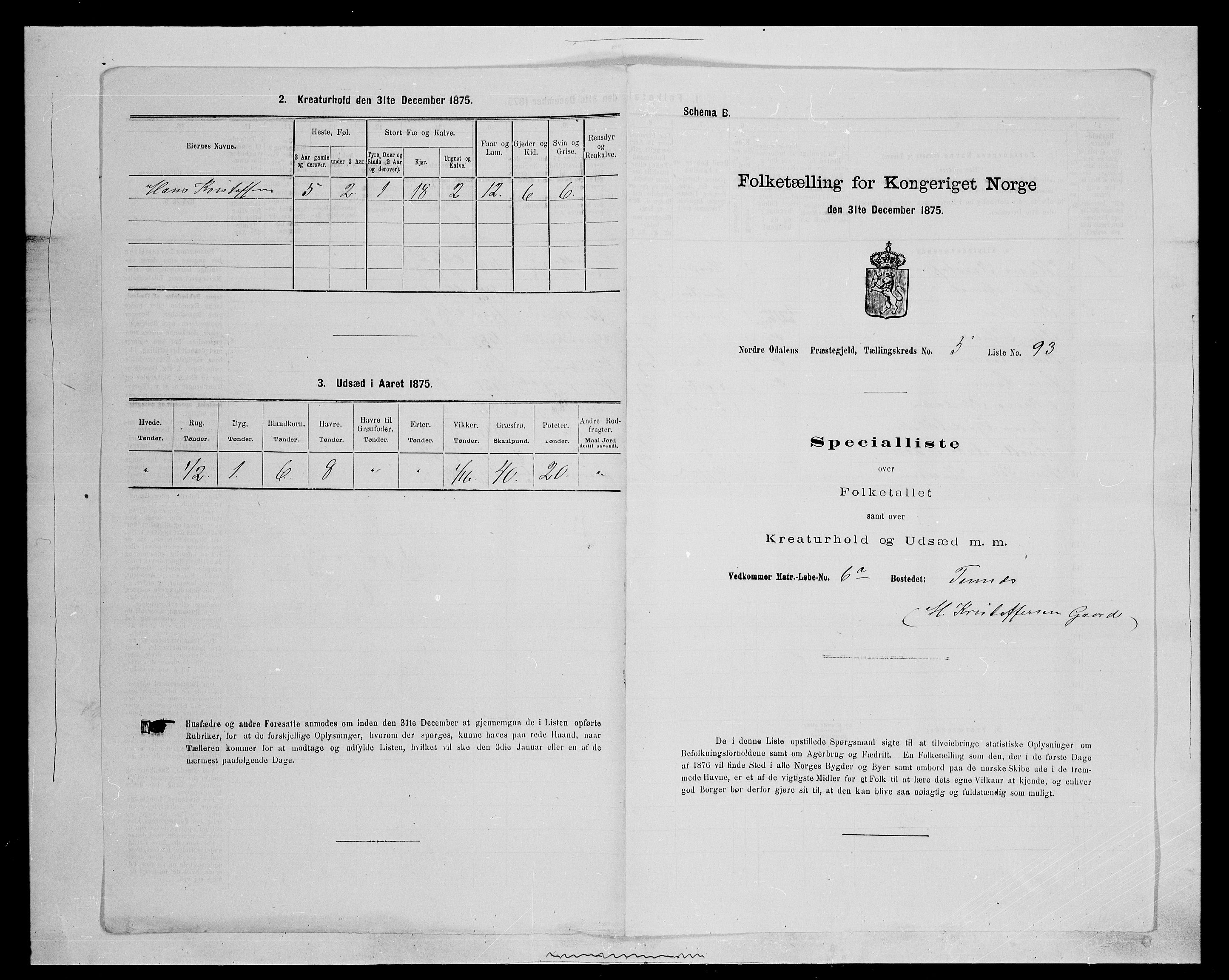 SAH, 1875 census for 0418P Nord-Odal, 1875, p. 936