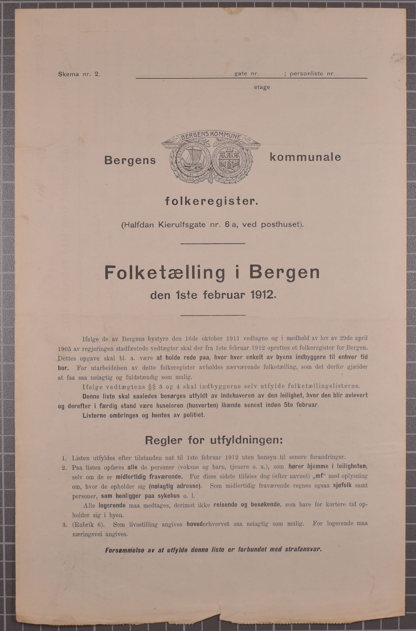 SAB, Municipal Census 1912 for Bergen, 1912, p. 2888