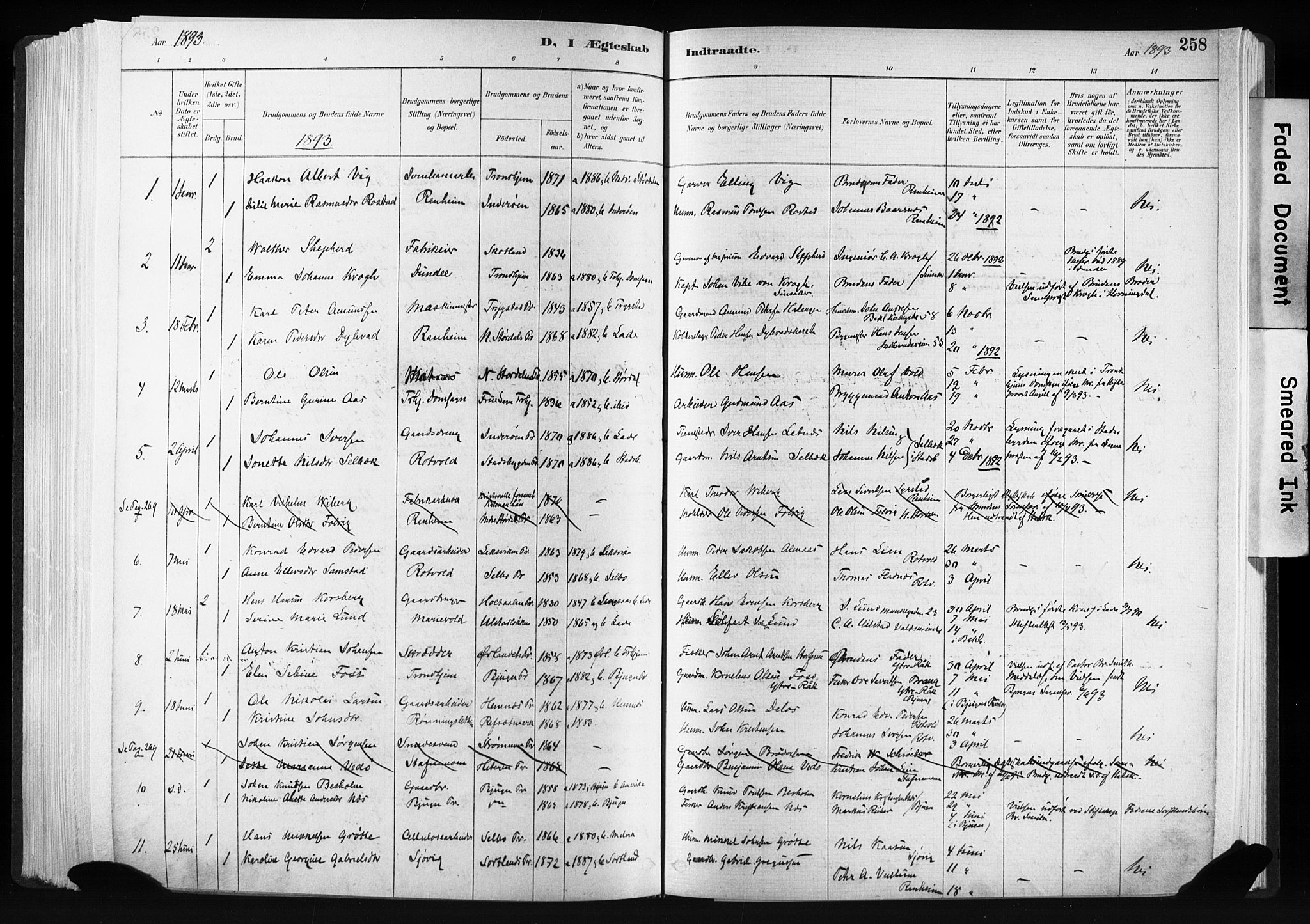 Ministerialprotokoller, klokkerbøker og fødselsregistre - Sør-Trøndelag, SAT/A-1456/606/L0300: Parish register (official) no. 606A15, 1886-1893, p. 258