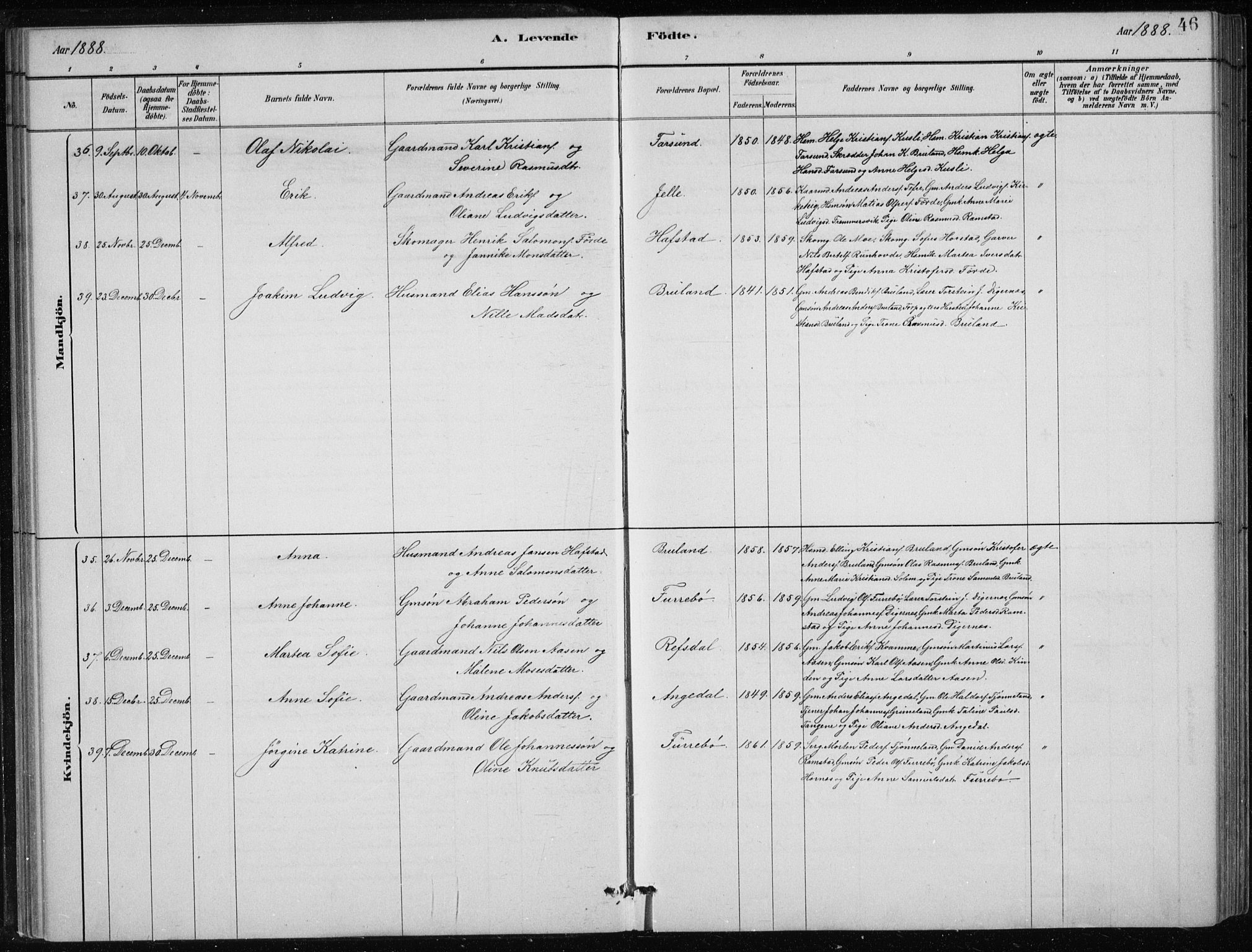 Førde sokneprestembete, SAB/A-79901/H/Hab/Haba/L0002: Parish register (copy) no. A 2, 1881-1898, p. 46