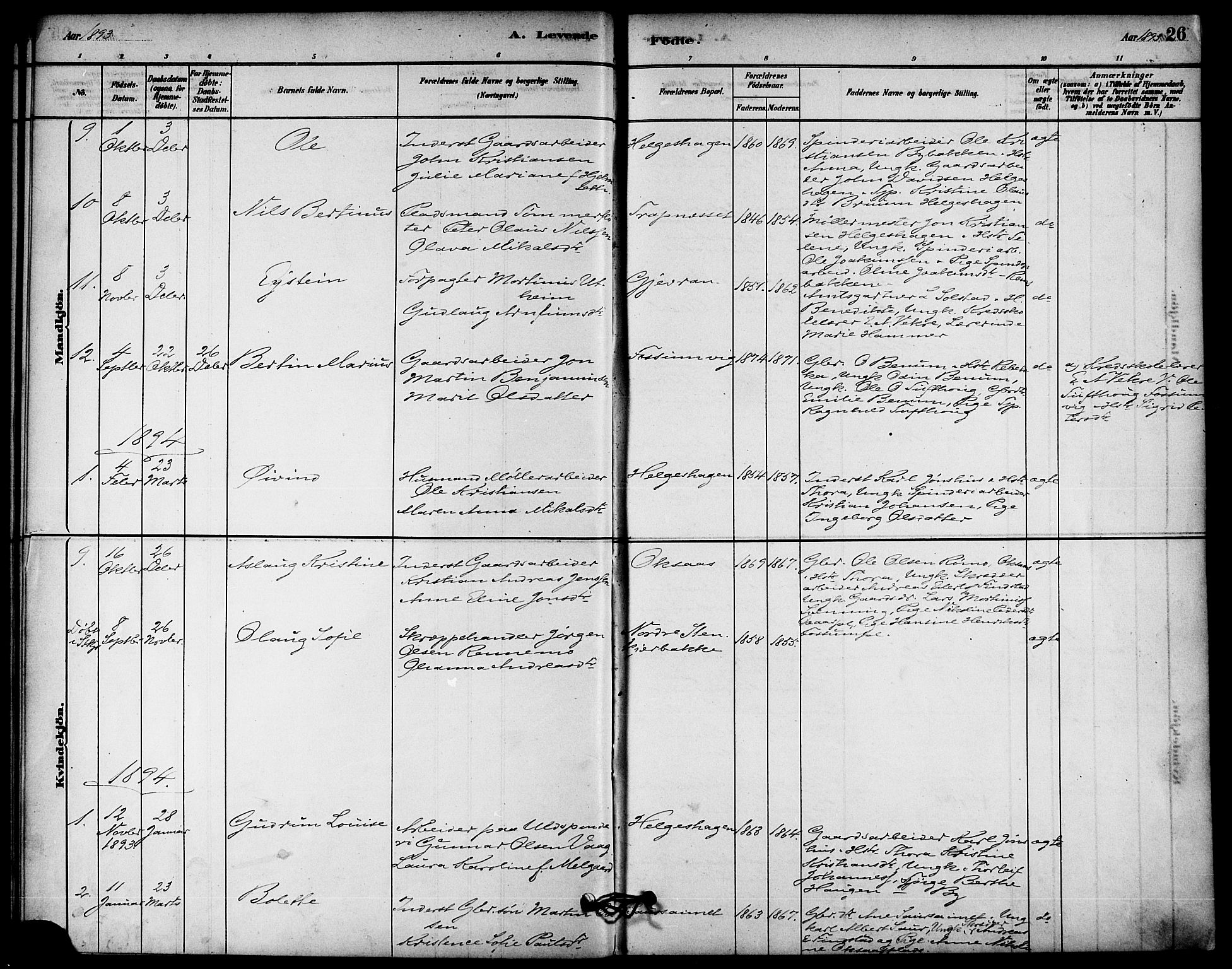 Ministerialprotokoller, klokkerbøker og fødselsregistre - Nord-Trøndelag, SAT/A-1458/740/L0378: Parish register (official) no. 740A01, 1881-1895, p. 26