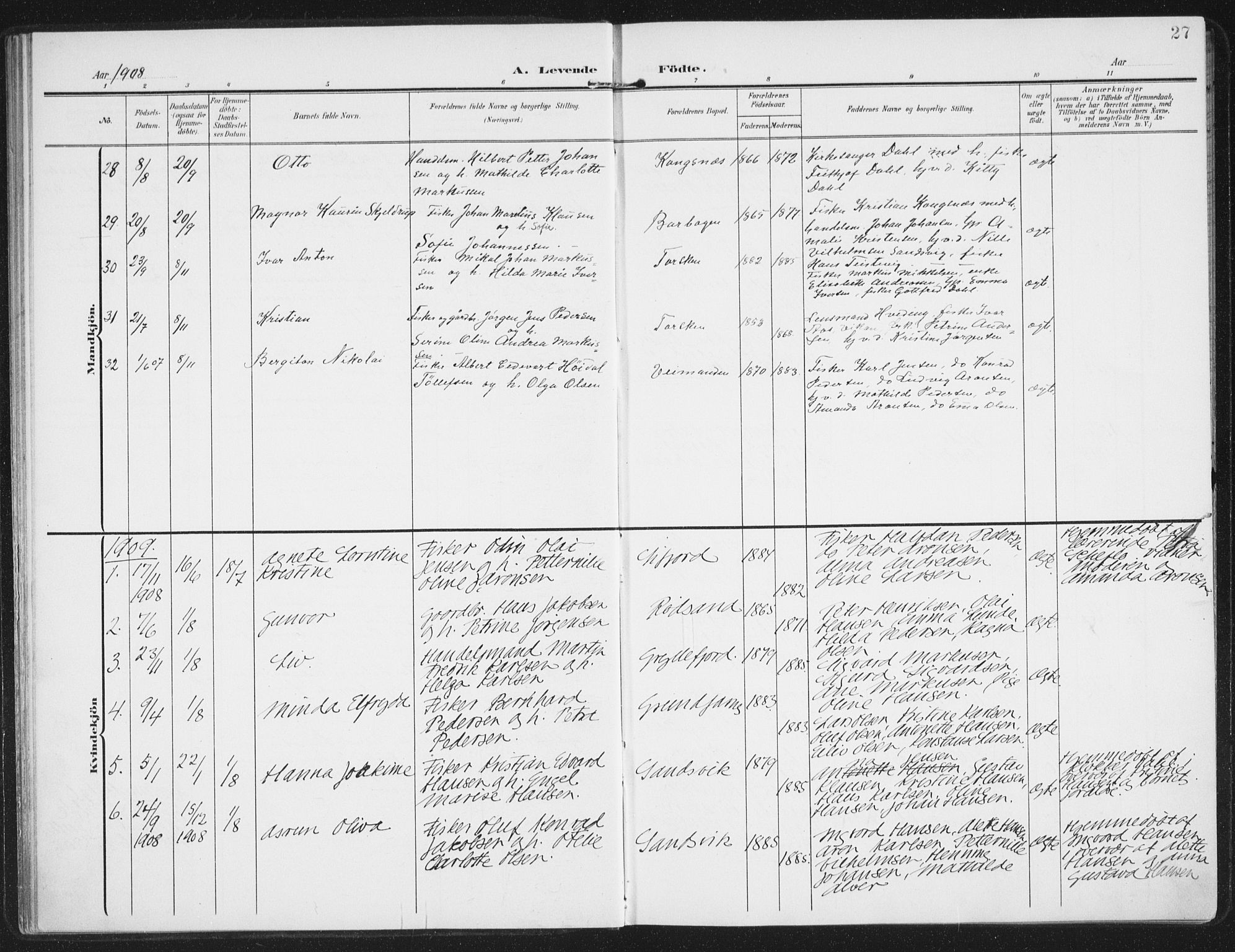 Berg sokneprestkontor, AV/SATØ-S-1318/G/Ga/Gaa/L0008kirke: Parish register (official) no. 8, 1904-1916, p. 27