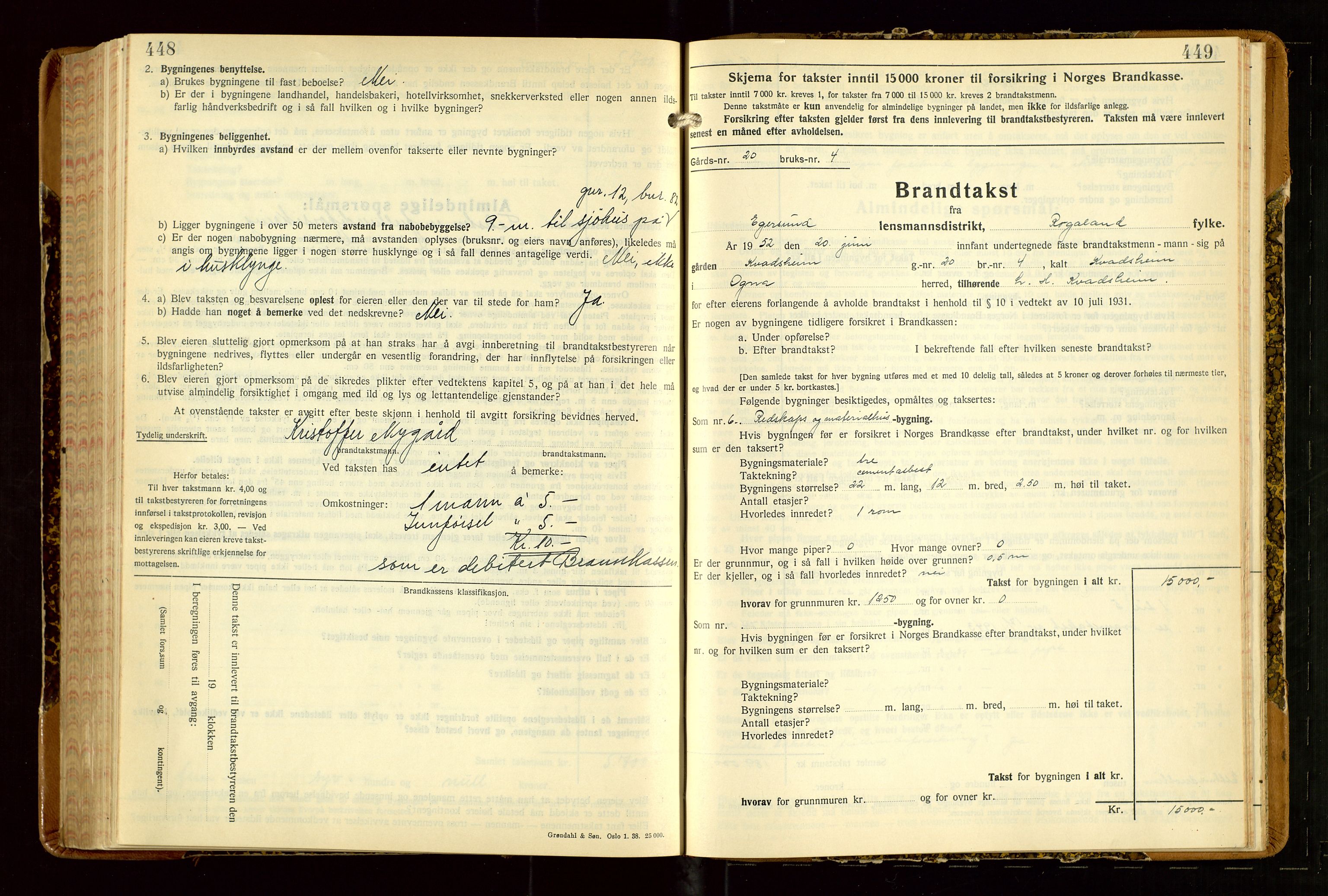 Eigersund lensmannskontor, SAST/A-100171/Gob/L0007: "Brandtakstprotokoll", 1938-1955, p. 448-449