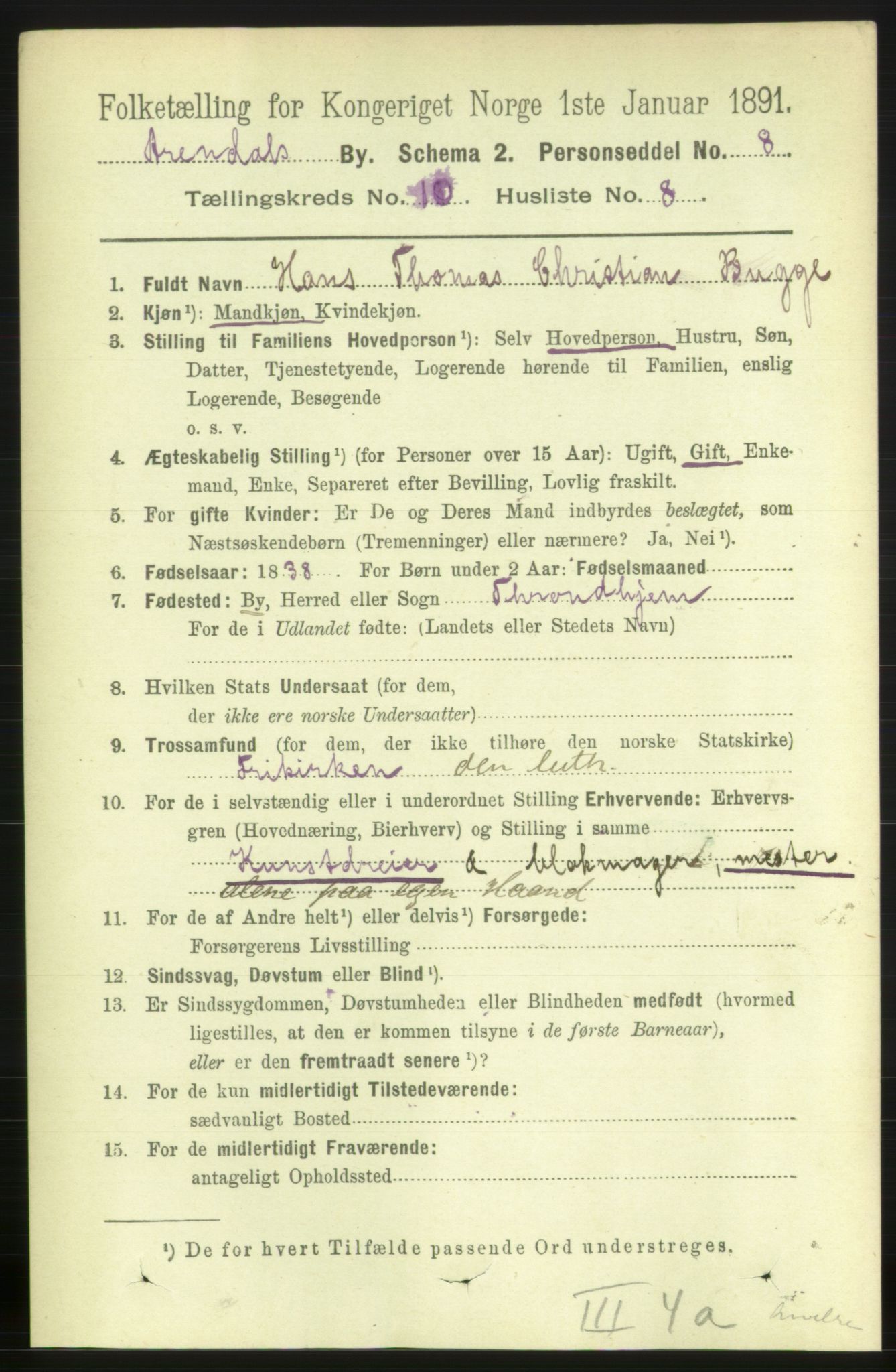 RA, 1891 census for 0903 Arendal, 1891, p. 3789