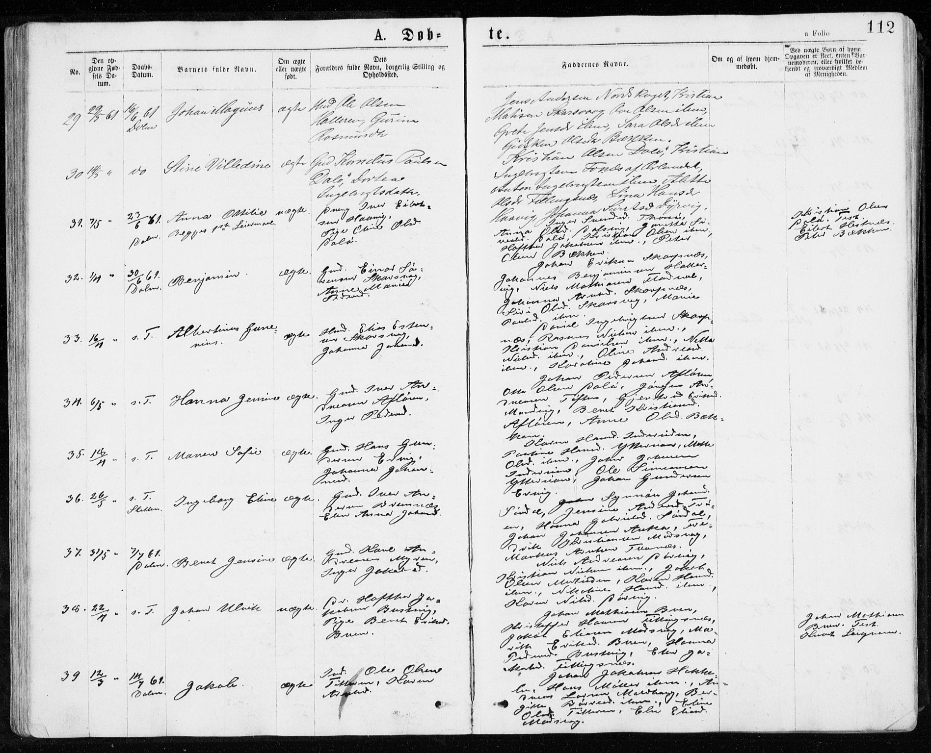 Ministerialprotokoller, klokkerbøker og fødselsregistre - Sør-Trøndelag, AV/SAT-A-1456/640/L0576: Parish register (official) no. 640A01, 1846-1876, p. 112