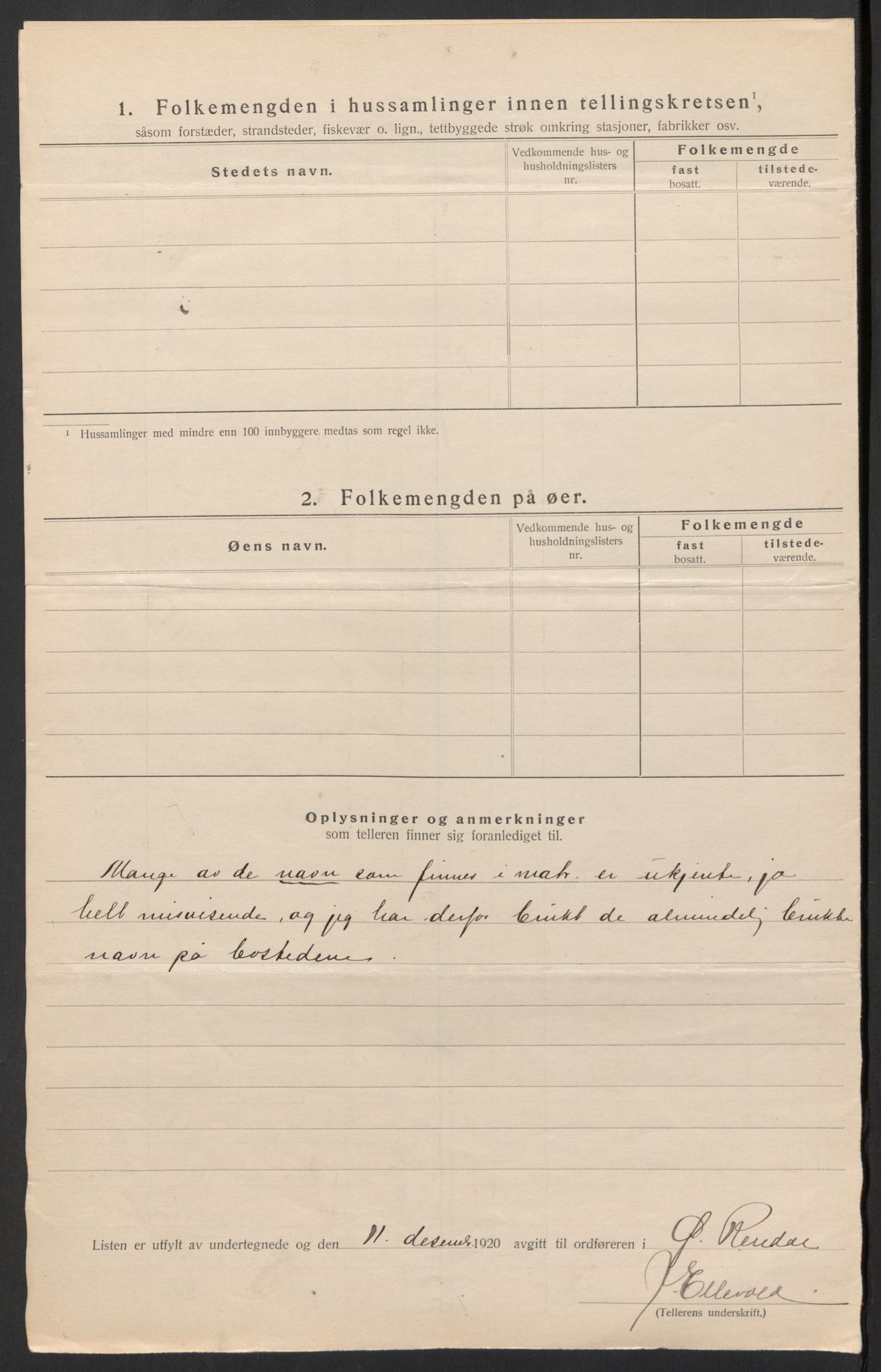 SAH, 1920 census for Øvre Rendal, 1920, p. 20