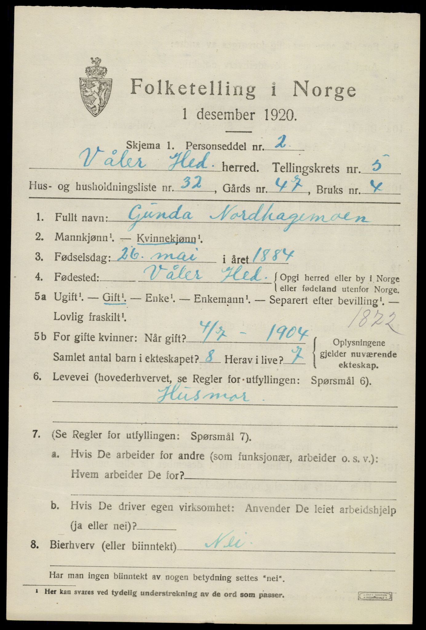 SAH, 1920 census for Våler (Hedmark), 1920, p. 5909