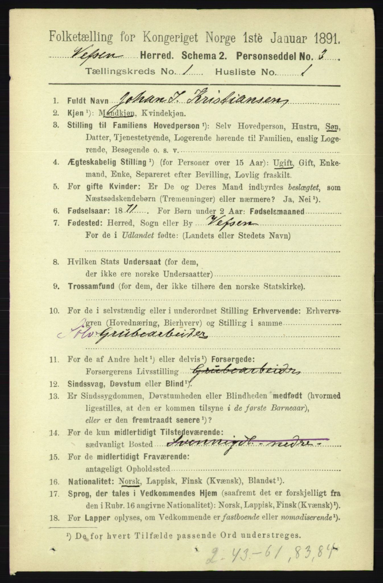 RA, 1891 census for 1824 Vefsn, 1891, p. 98