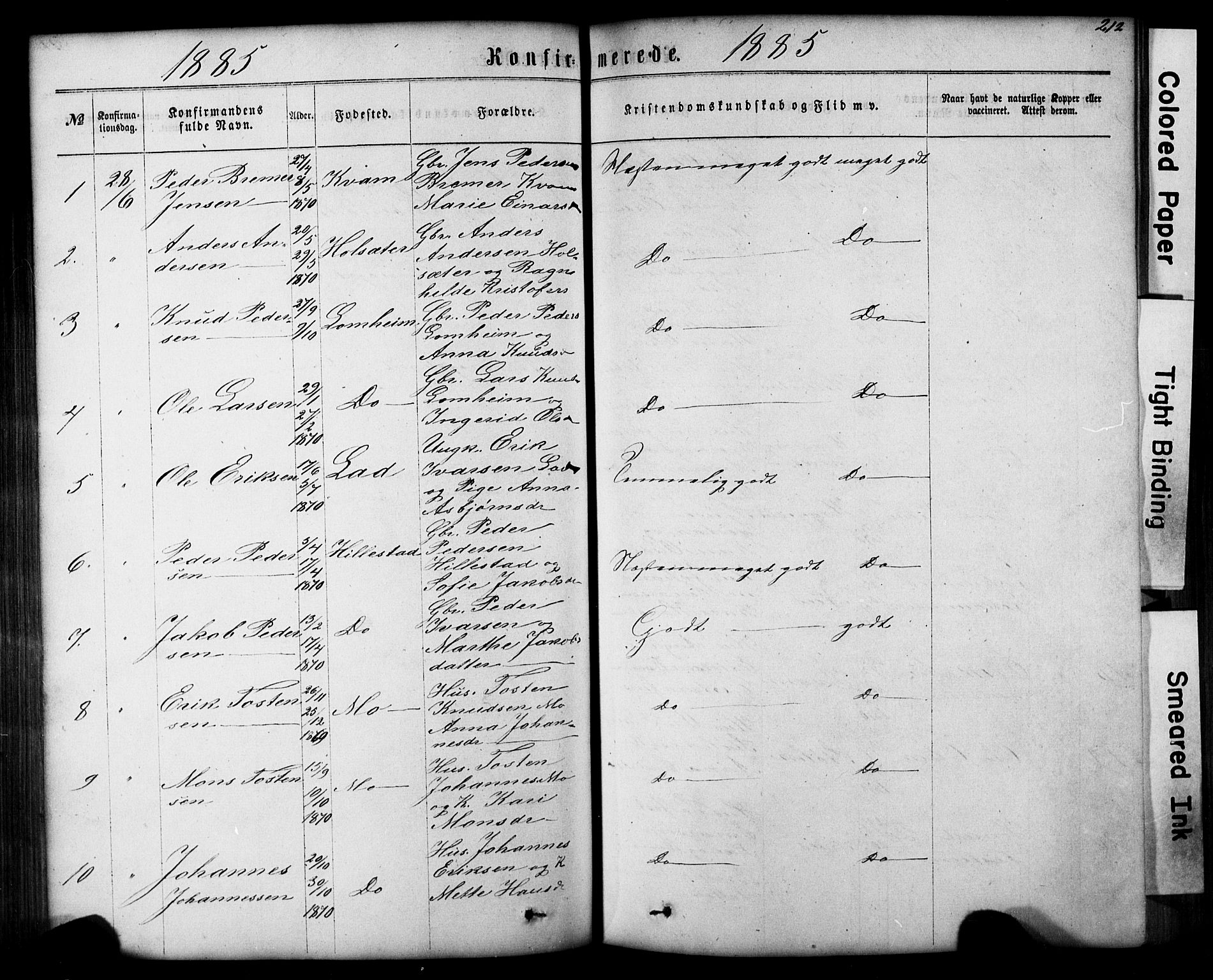 Hafslo sokneprestembete, SAB/A-80301/H/Hab/Haba/L0001: Parish register (copy) no. A 1, 1866-1908, p. 212
