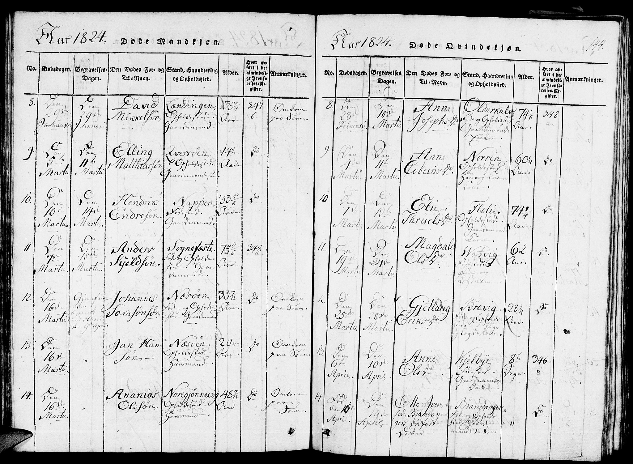 Gulen sokneprestembete, AV/SAB-A-80201/H/Haa/Haaa/L0018: Parish register (official) no. A 18, 1816-1825, p. 144