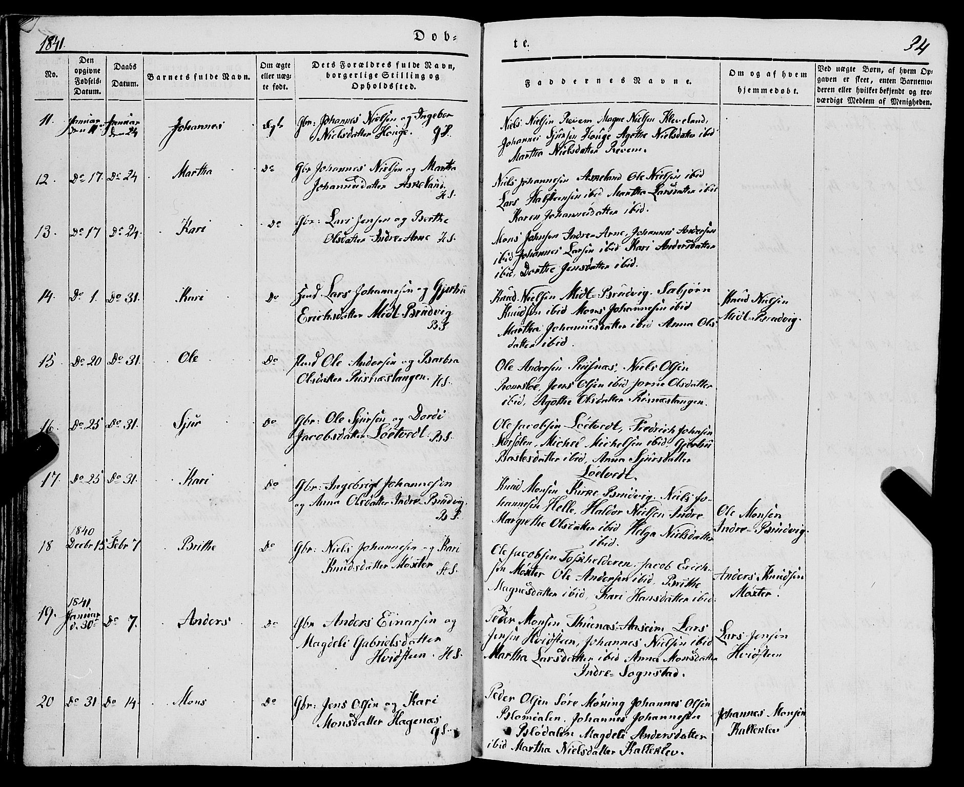 Haus sokneprestembete, AV/SAB-A-75601/H/Haa: Parish register (official) no. A 15, 1838-1847, p. 34