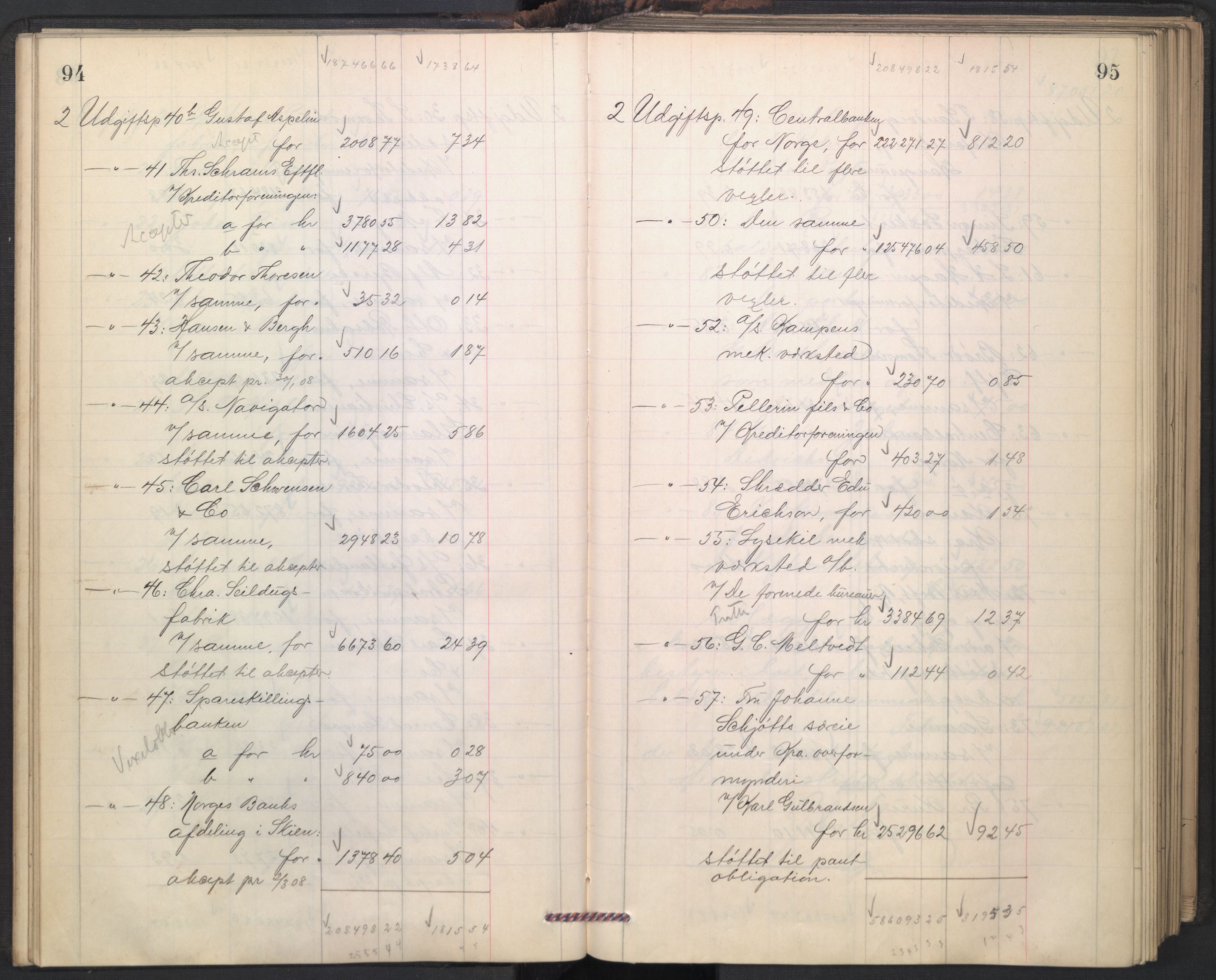 Oslo skifterett, AV/SAO-A-10383/H/Hd/Hdd/L0004: Skifteutlodningsprotokoll for konkursbo, 1906-1915, p. 94-95