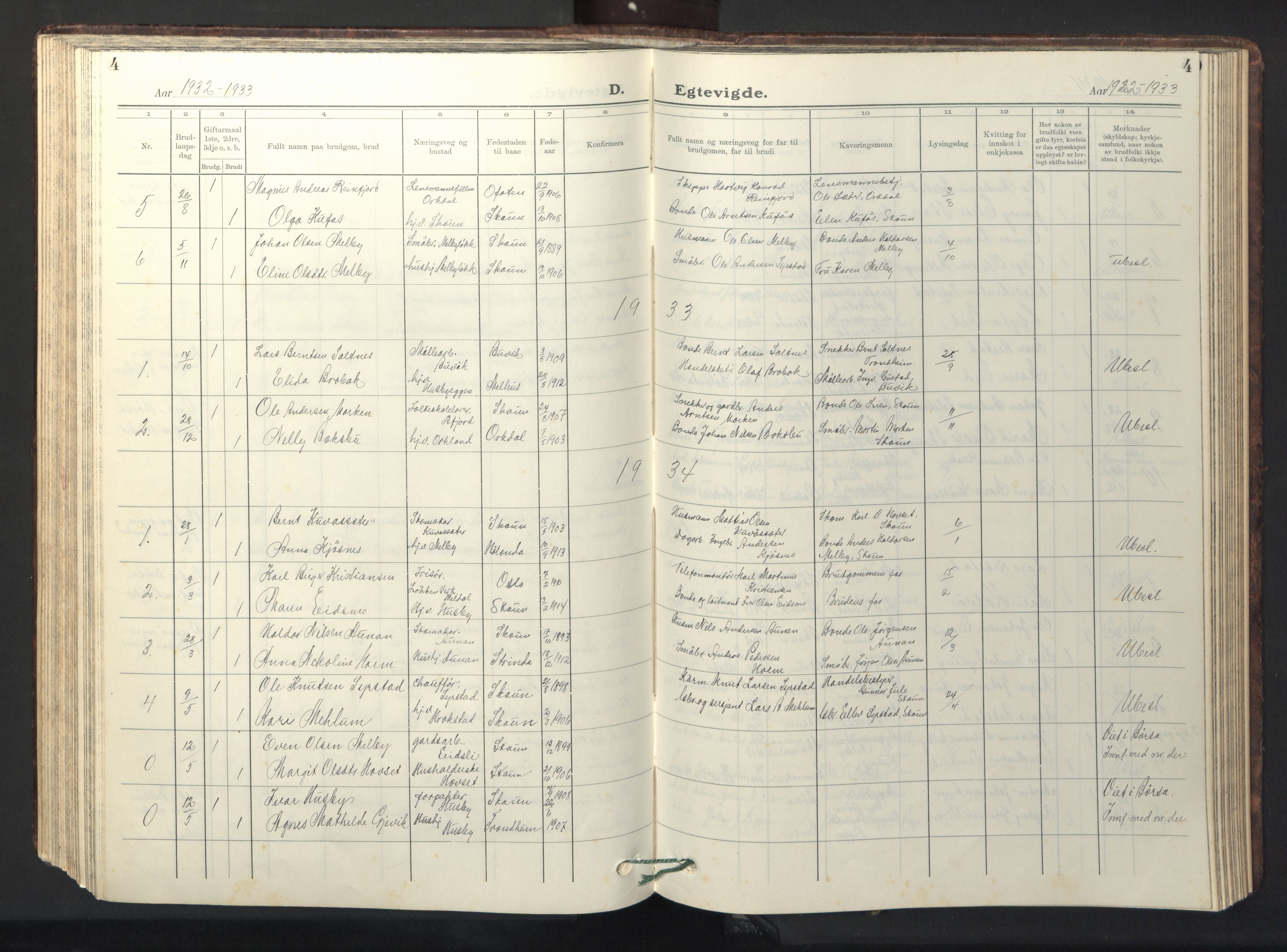 Ministerialprotokoller, klokkerbøker og fødselsregistre - Sør-Trøndelag, SAT/A-1456/667/L0799: Parish register (copy) no. 667C04, 1929-1950, p. 4