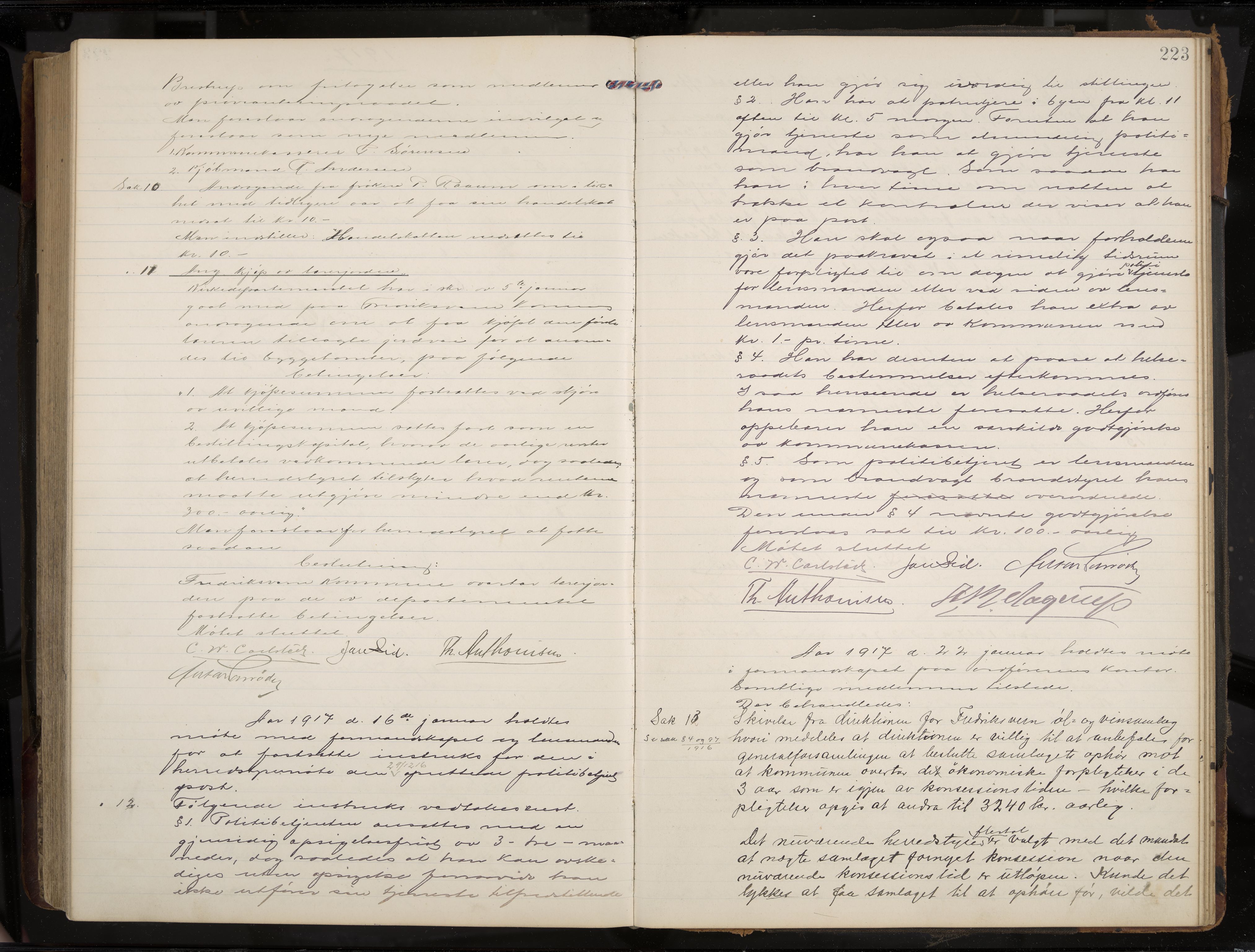 Stavern formannskap og sentraladministrasjon, IKAK/0708021/A/Aa/L0005: Møtebok med register, 1905-1917, p. 223