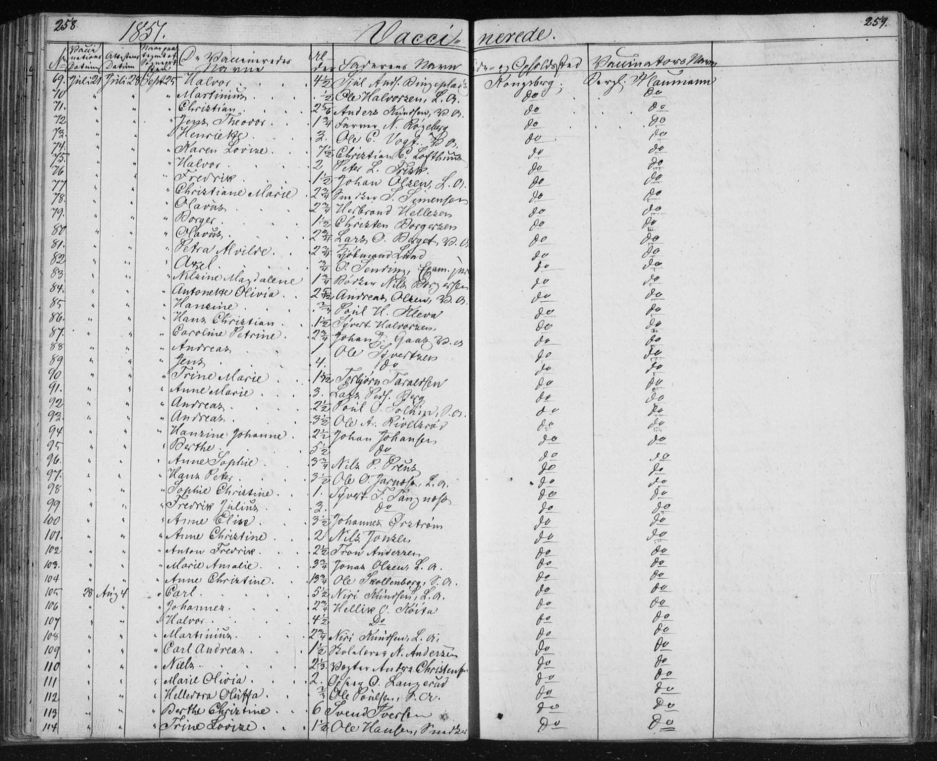 Kongsberg kirkebøker, AV/SAKO-A-22/F/Fa/L0009: Parish register (official) no. I 9, 1839-1858, p. 258-259