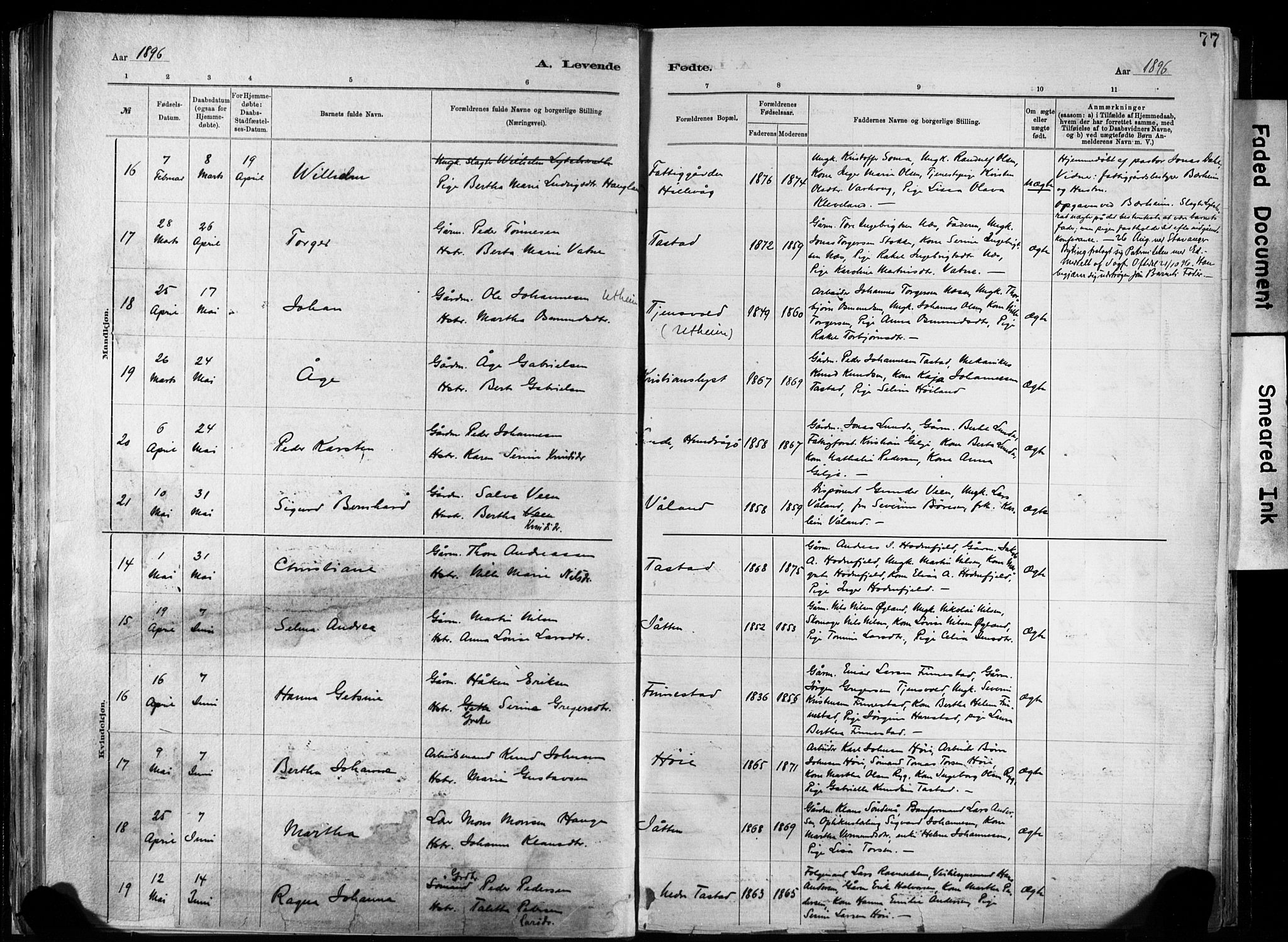 Hetland sokneprestkontor, AV/SAST-A-101826/30/30BA/L0011: Parish register (official) no. A 11, 1884-1911, p. 77