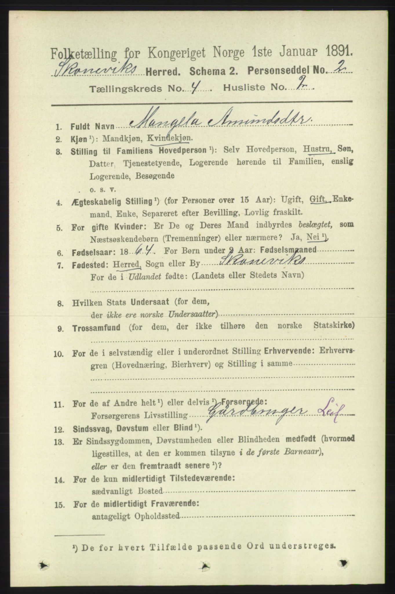 RA, 1891 census for 1212 Skånevik, 1891, p. 848