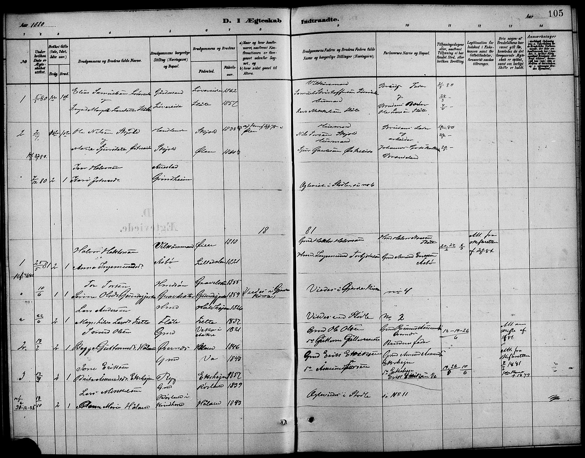Etne sokneprestembete, SAB/A-75001/H/Hab: Parish register (copy) no. C 4, 1879-1896, p. 105