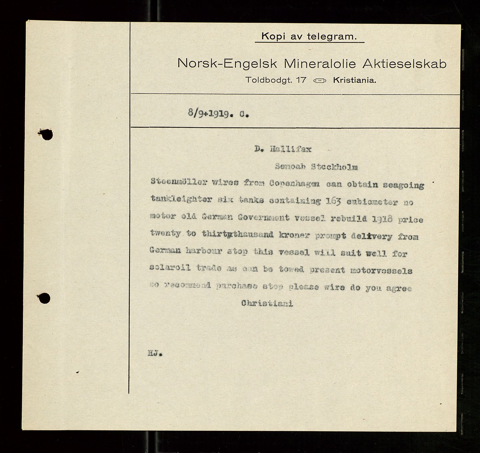 Pa 1521 - A/S Norske Shell, AV/SAST-A-101915/E/Ea/Eaa/L0007: Sjefskorrespondanse, 1919, p. 494