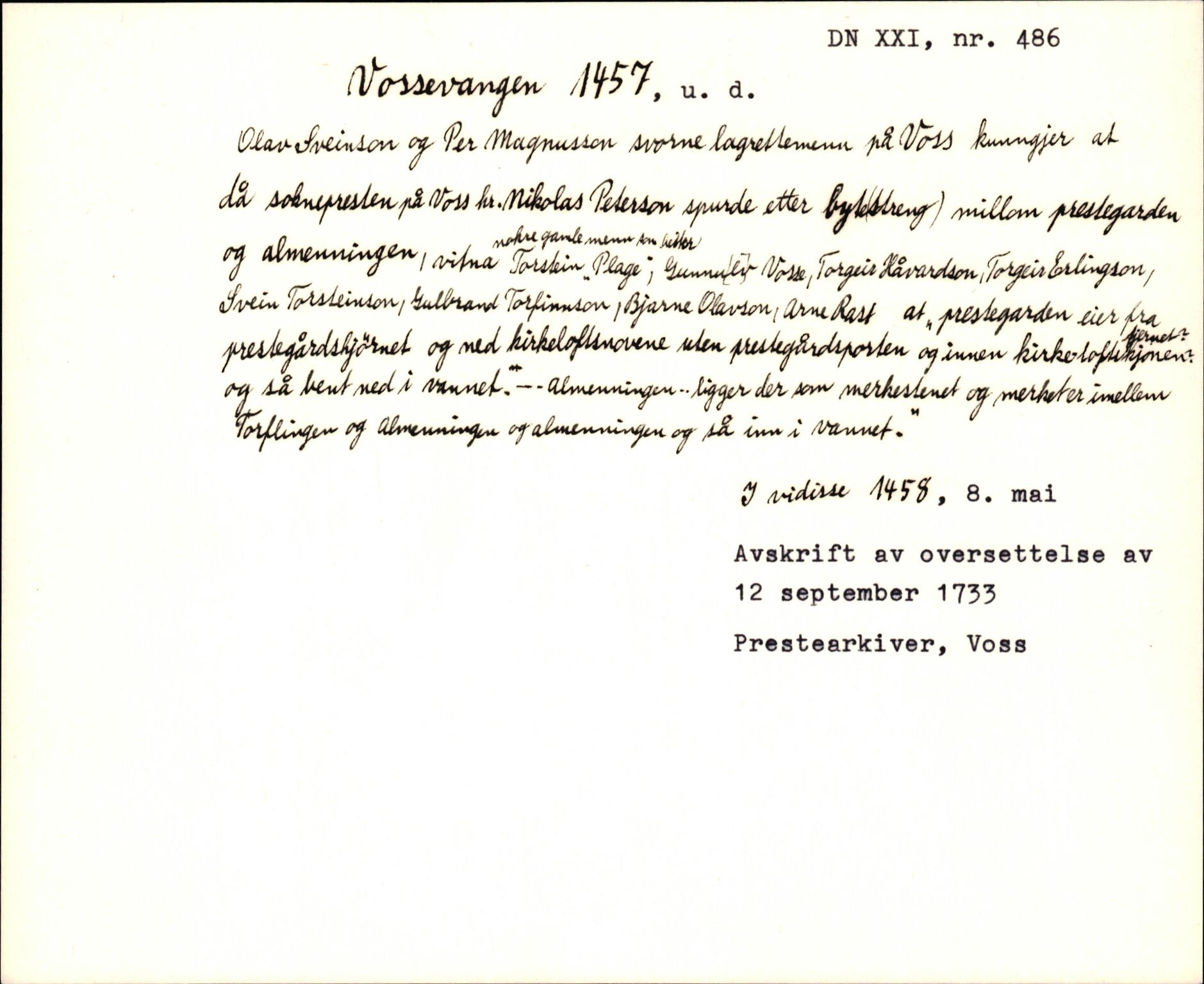 Riksarkivets diplomsamling, AV/RA-EA-5965/F35/F35k/L0003: Regestsedler: Prestearkiver fra Telemark, Agder, Vestlandet og Trøndelag, p. 405