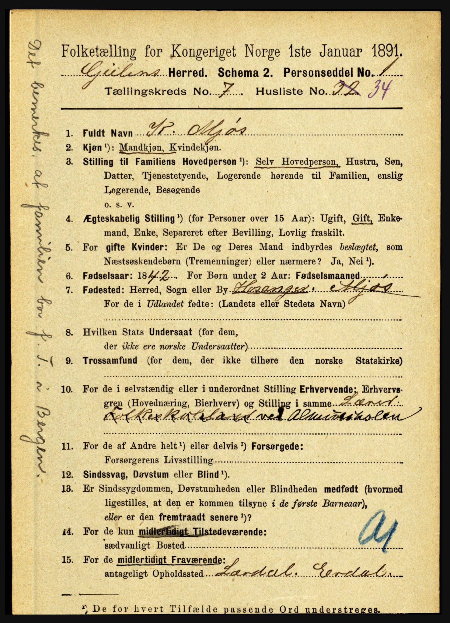 RA, 1891 census for 1411 Gulen, 1891, p. 2404