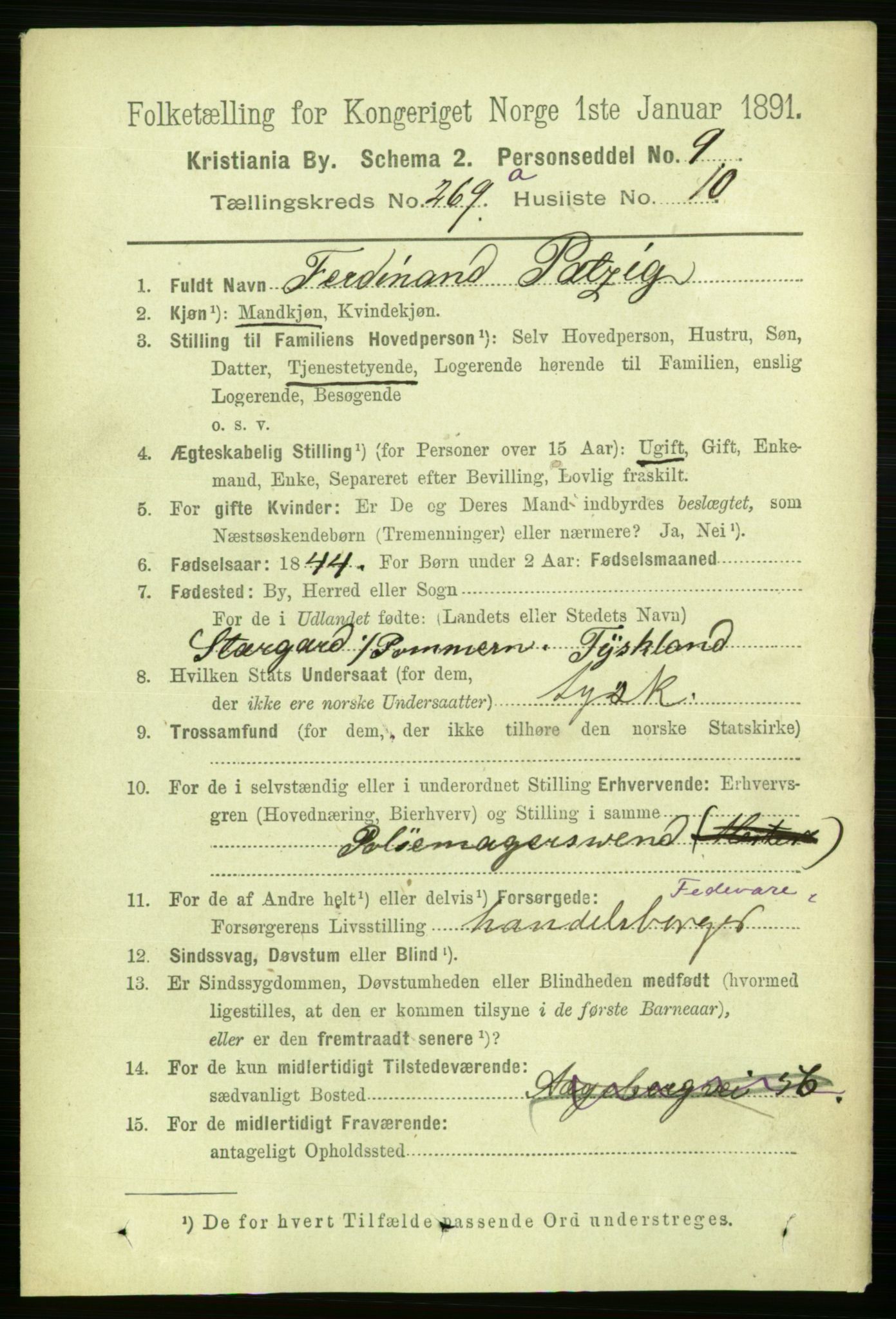 RA, 1891 census for 0301 Kristiania, 1891, p. 163316