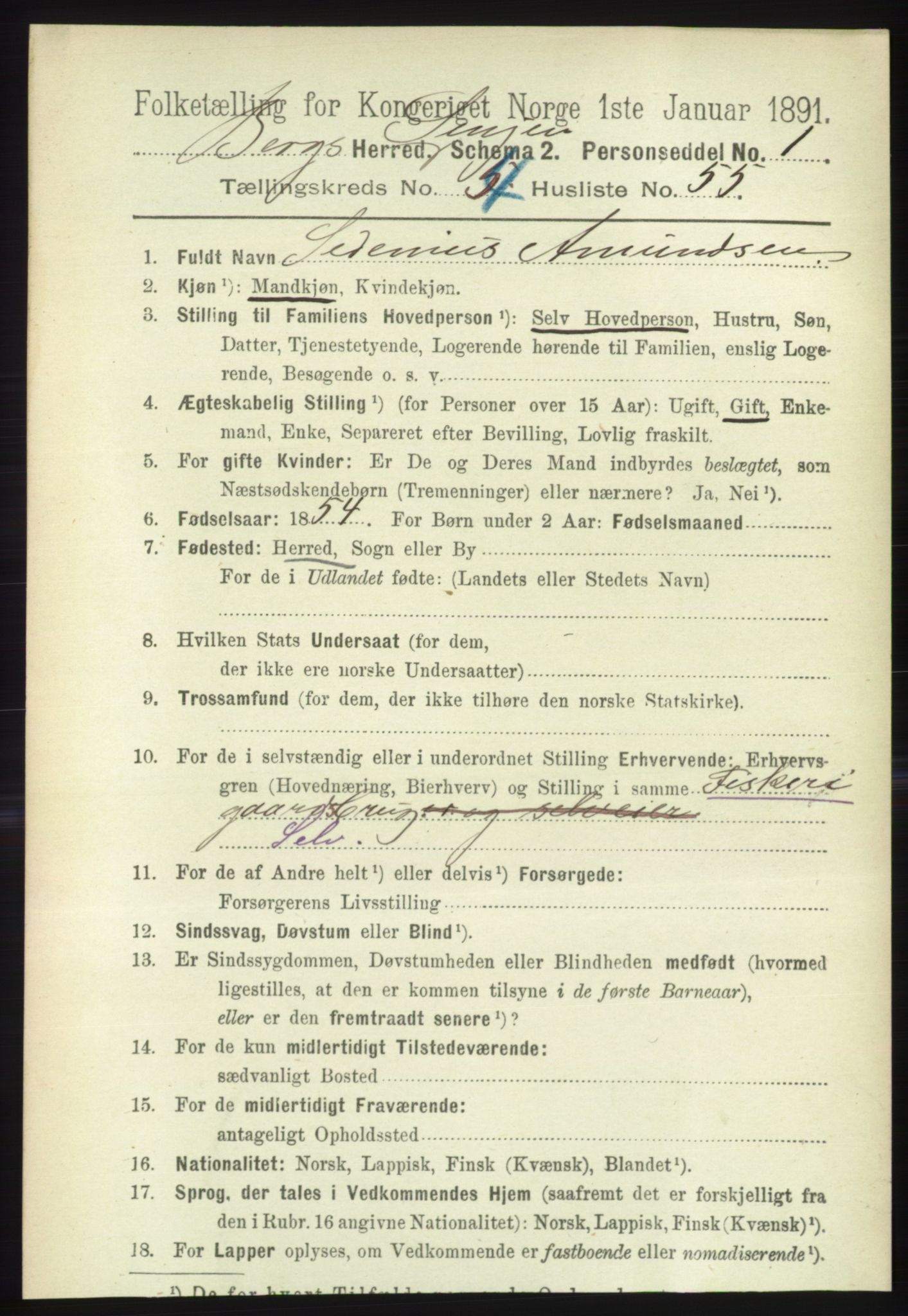 RA, 1891 census for 1929 Berg, 1891, p. 2032