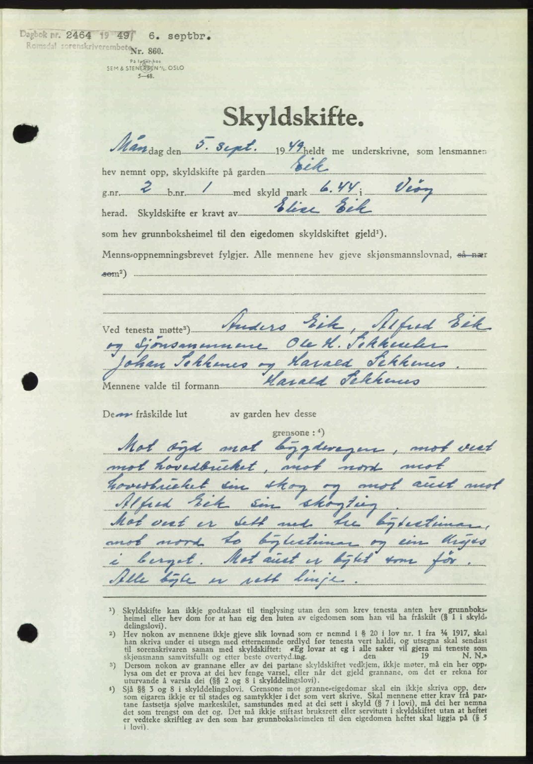 Romsdal sorenskriveri, AV/SAT-A-4149/1/2/2C: Mortgage book no. A30, 1949-1949, Diary no: : 2464/1949