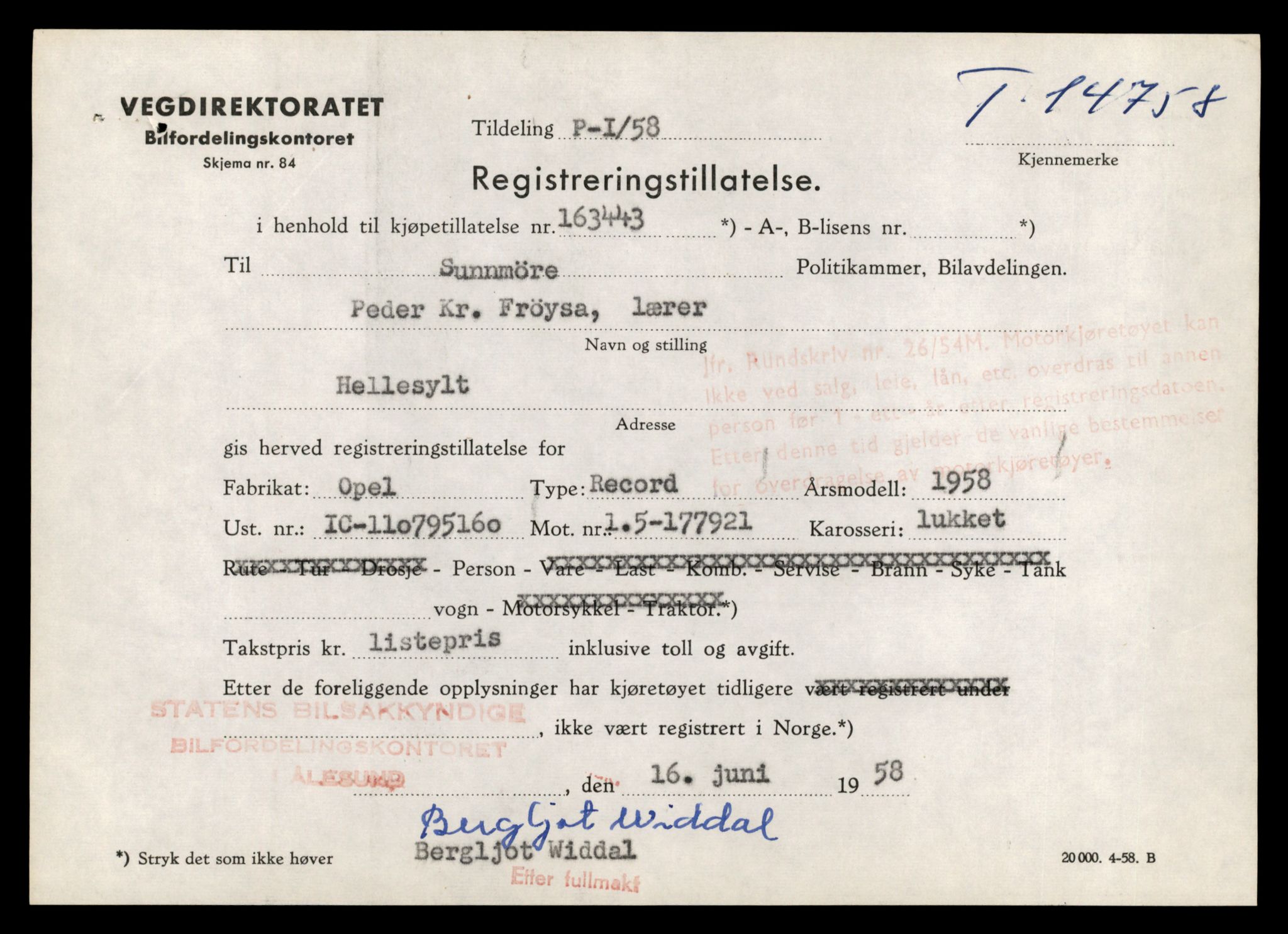 Møre og Romsdal vegkontor - Ålesund trafikkstasjon, AV/SAT-A-4099/F/Fe/L0048: Registreringskort for kjøretøy T 14721 - T 14863, 1927-1998, p. 736