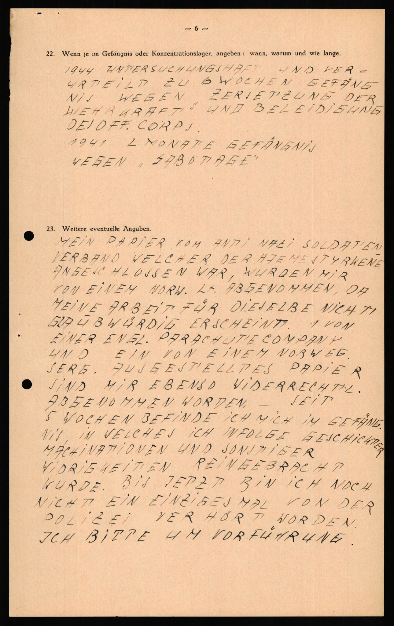 Forsvaret, Forsvarets overkommando II, RA/RAFA-3915/D/Db/L0019: CI Questionaires. Tyske okkupasjonsstyrker i Norge. Tyskere., 1945-1946, p. 354