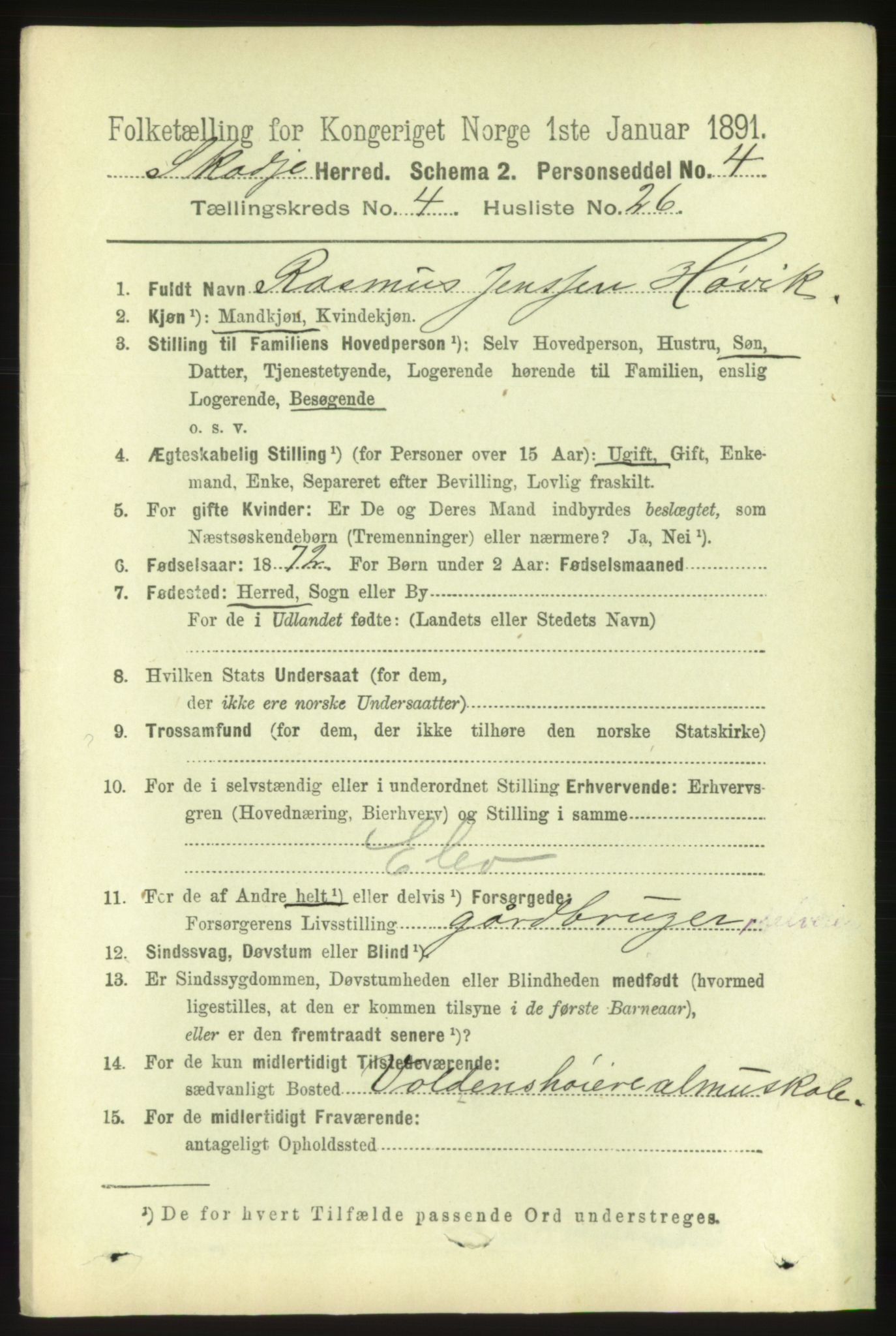 RA, 1891 census for 1529 Skodje, 1891, p. 730