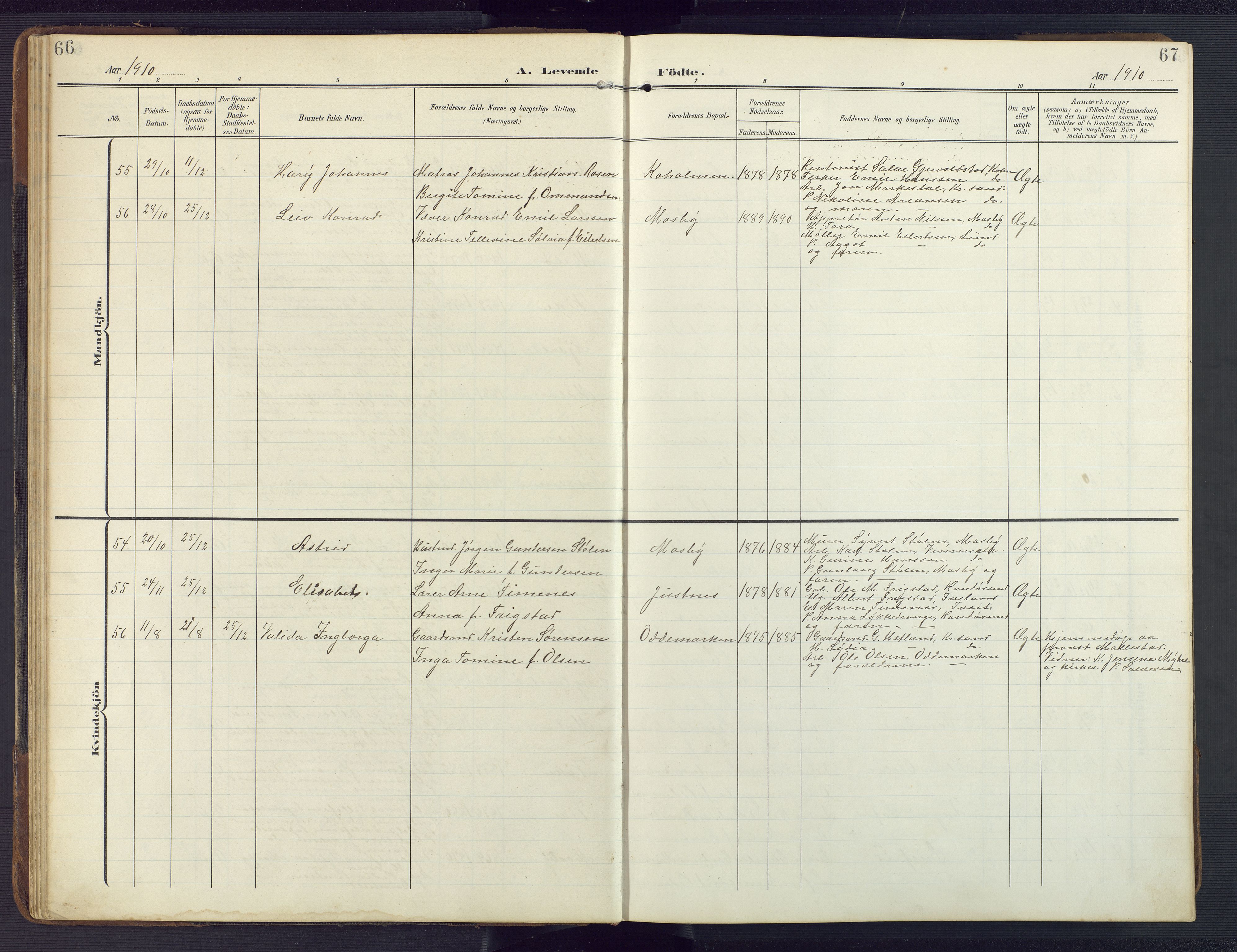 Oddernes sokneprestkontor, AV/SAK-1111-0033/F/Fb/Fba/L0010: Parish register (copy) no. B 10, 1907-1941, p. 66-67