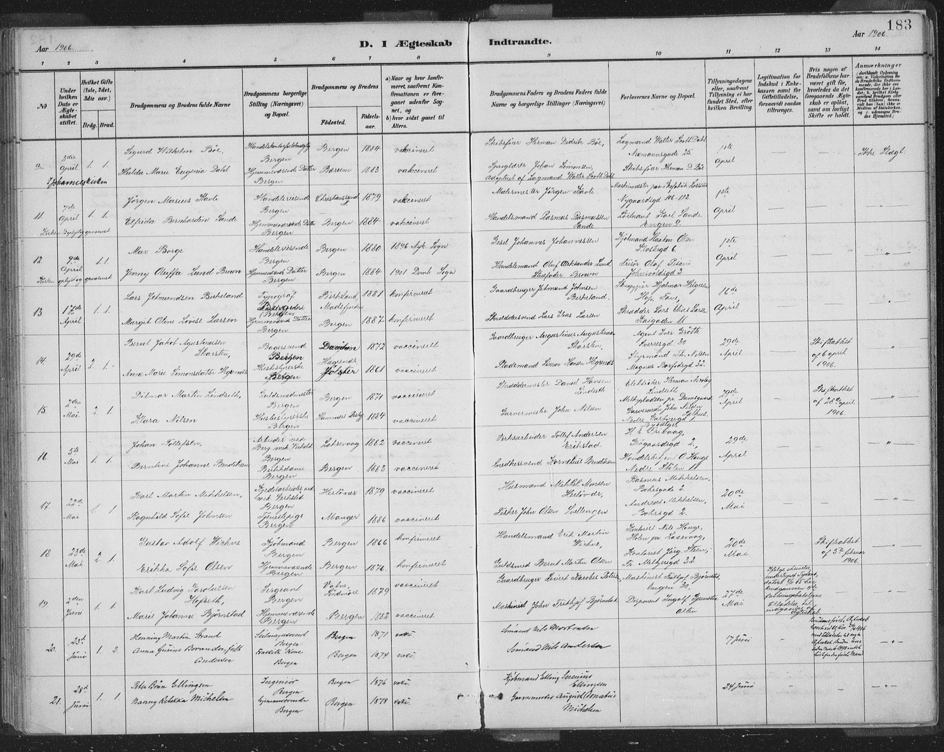 Domkirken sokneprestembete, AV/SAB-A-74801/H/Hab/L0032: Parish register (copy) no. D 4, 1880-1907, p. 183