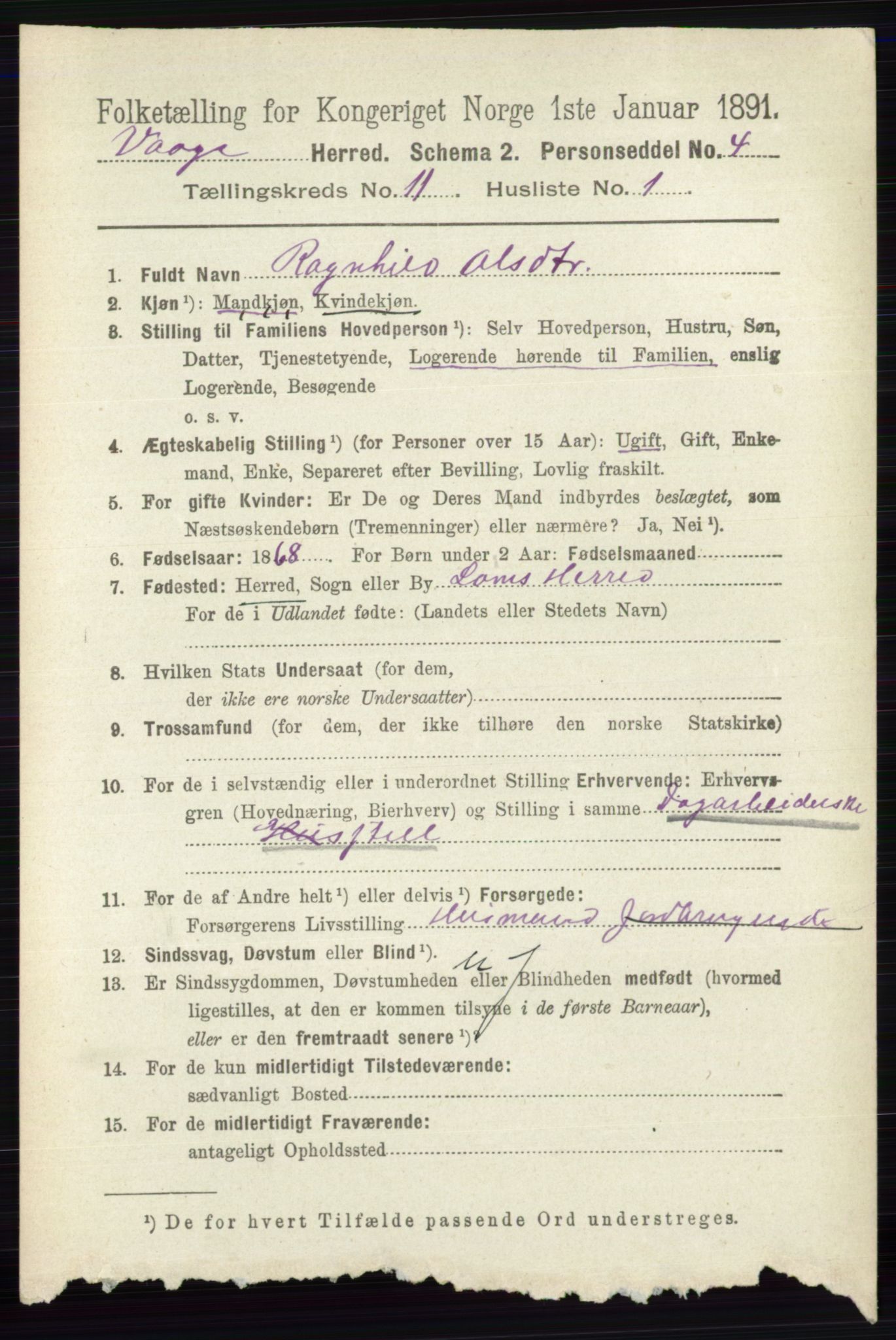 RA, 1891 census for 0515 Vågå, 1891, p. 6867