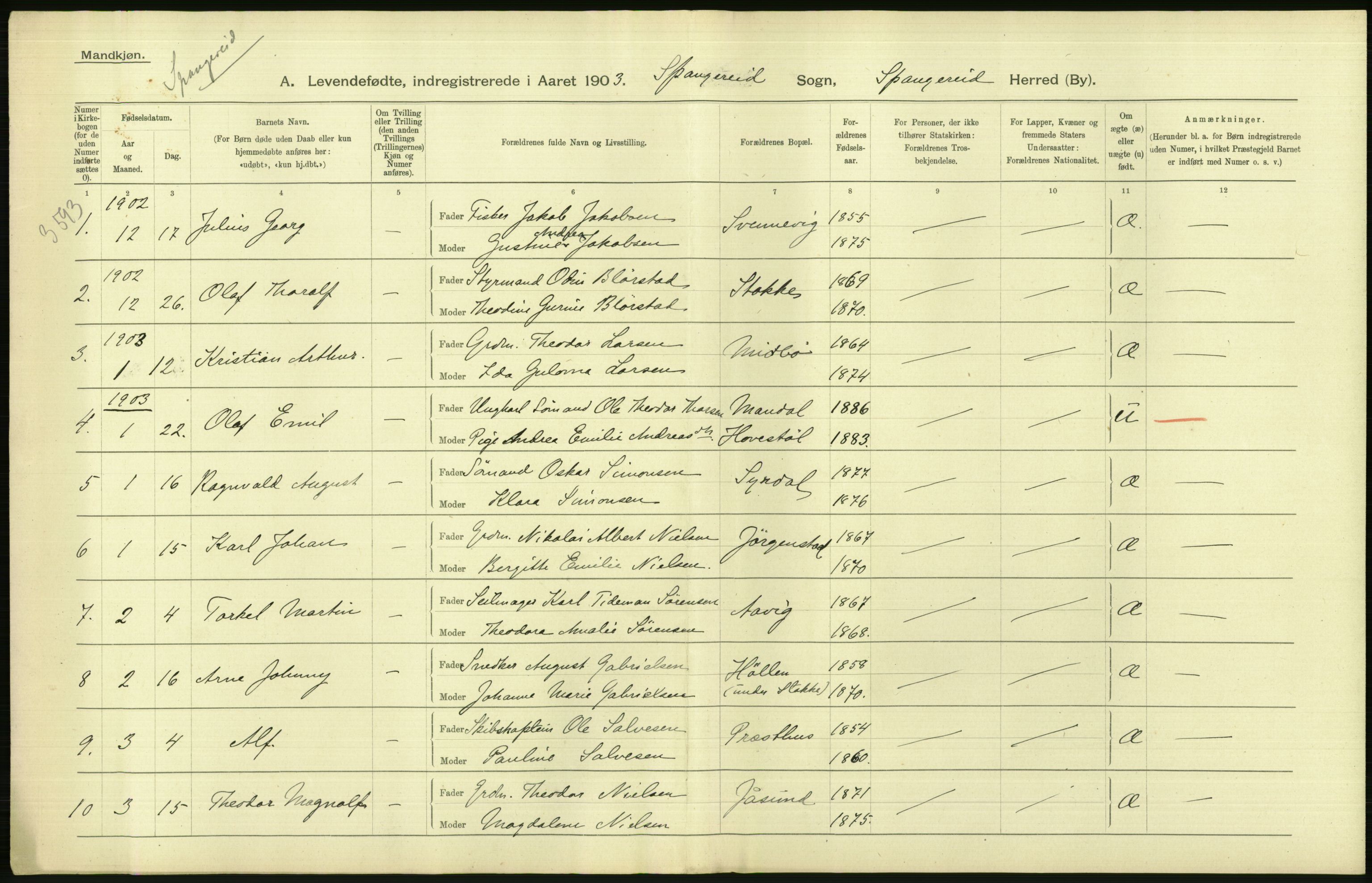 Statistisk sentralbyrå, Sosiodemografiske emner, Befolkning, AV/RA-S-2228/D/Df/Dfa/Dfaa/L0011: Lister og Mandal amt: Fødte, gifte, døde, 1903, p. 104