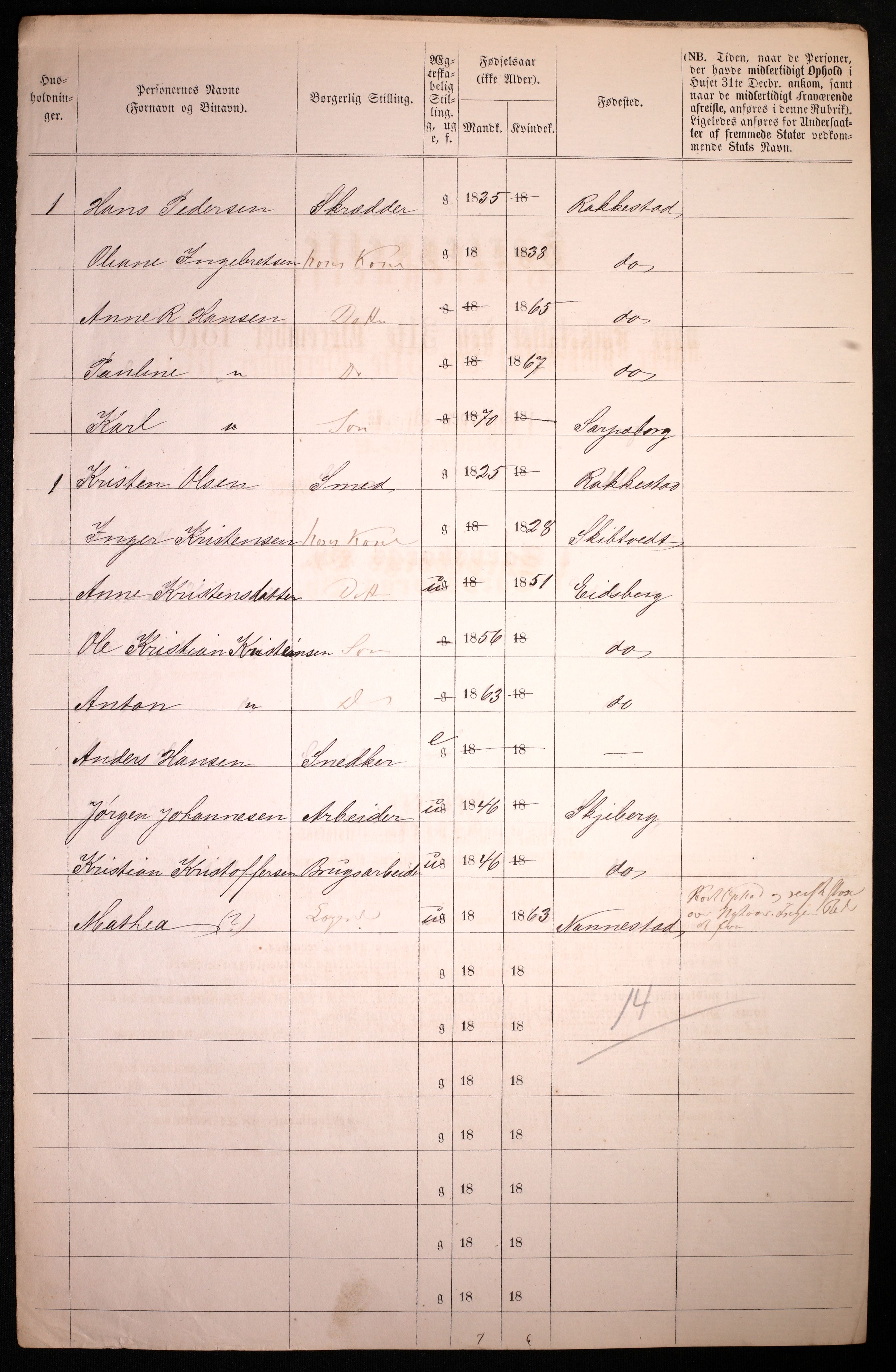 RA, 1870 census for 0102 Sarpsborg, 1870, p. 376