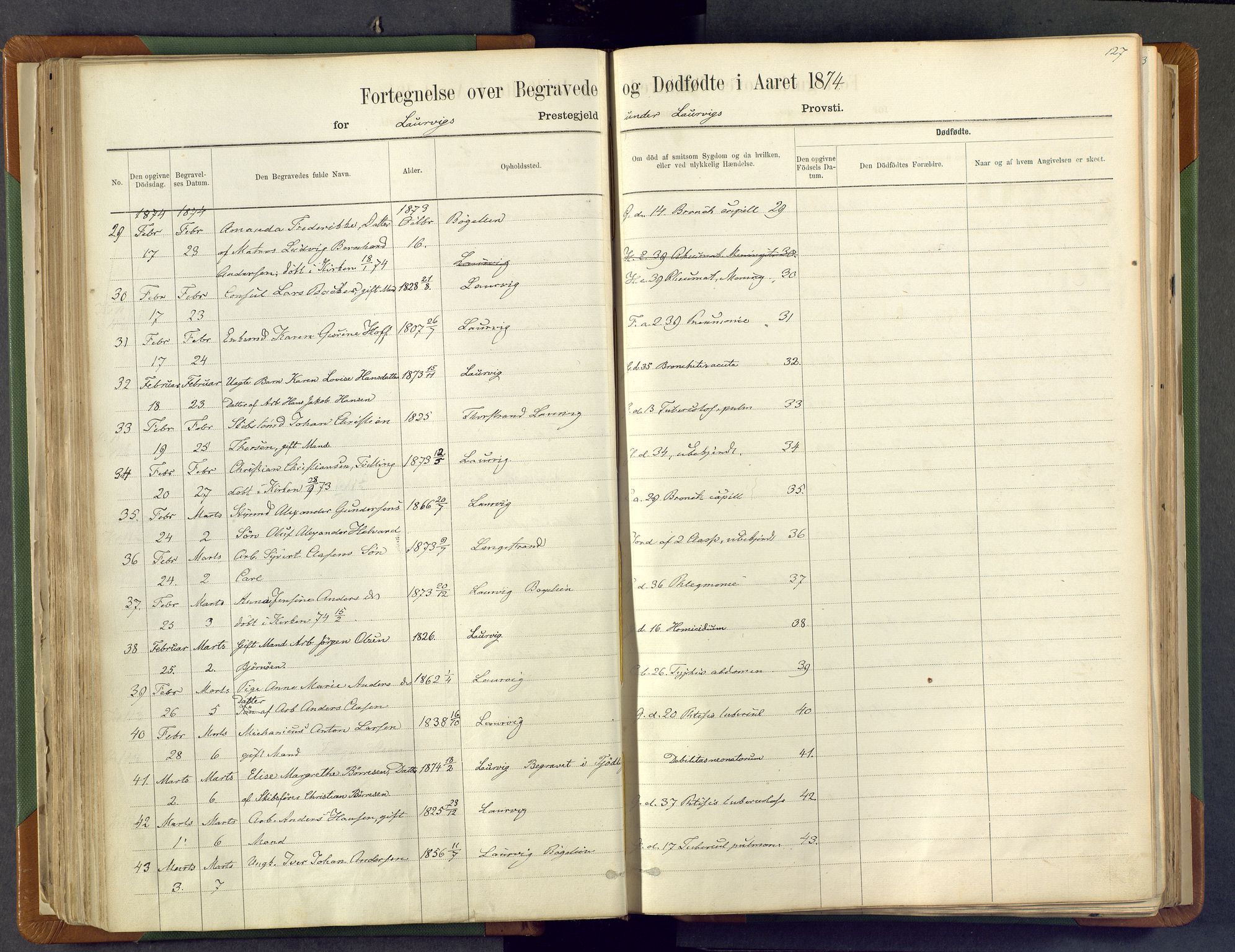 Larvik kirkebøker, AV/SAKO-A-352/F/Fa/L0007: Parish register (official) no. I 7, 1871-1883, p. 127