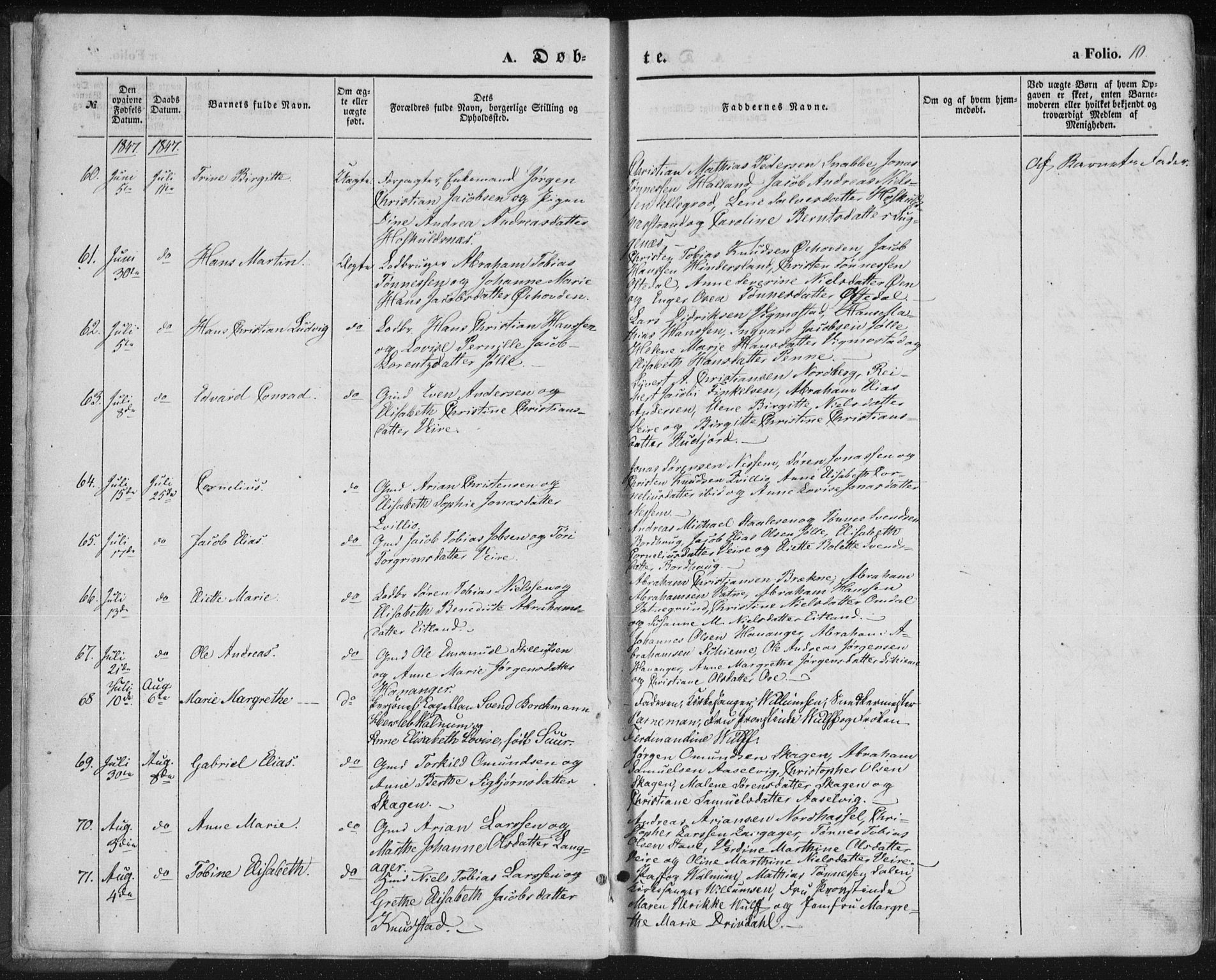 Lista sokneprestkontor, AV/SAK-1111-0027/F/Fa/L0010: Parish register (official) no. A 10, 1846-1861, p. 10