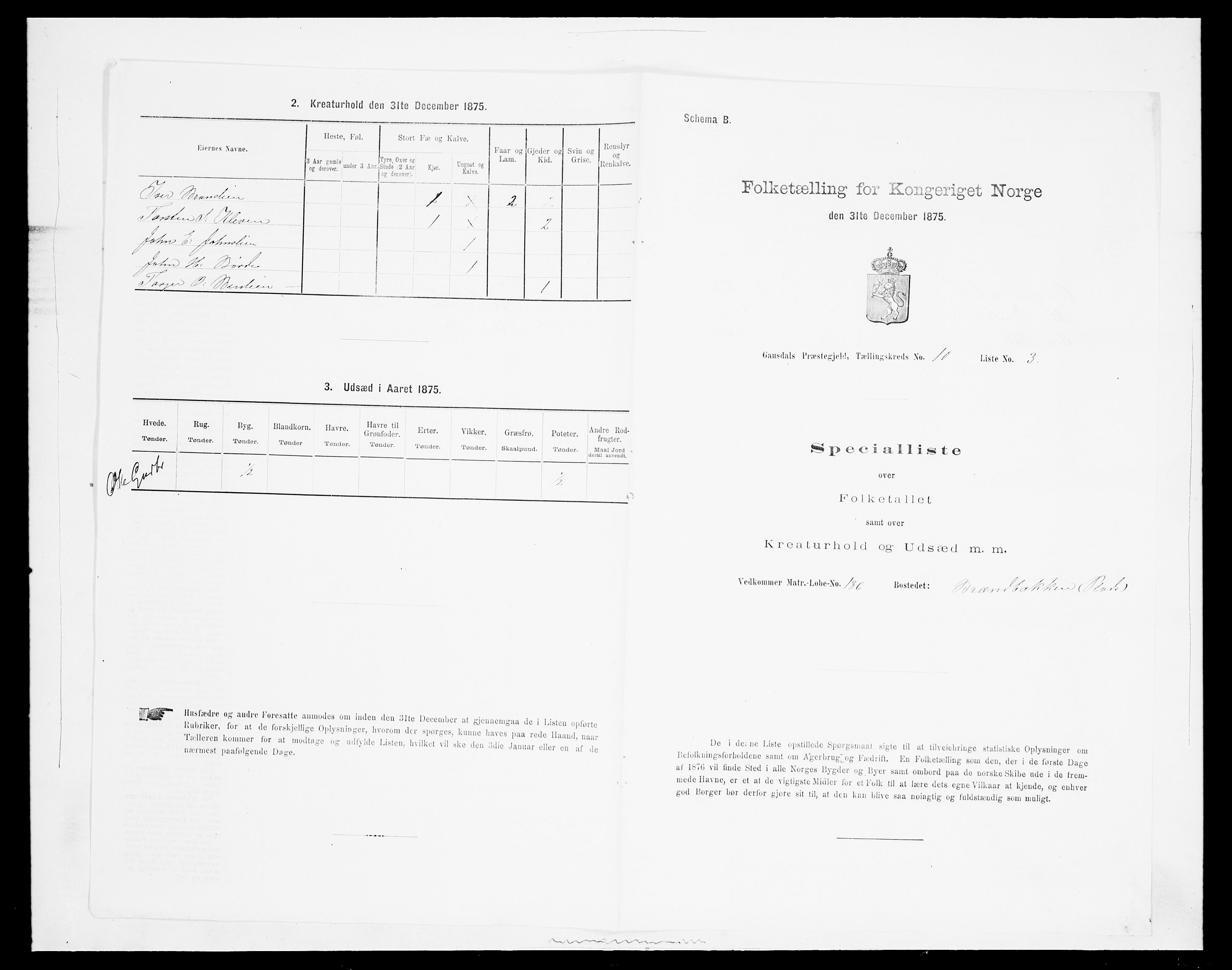 SAH, 1875 census for 0522P Gausdal, 1875, p. 1660