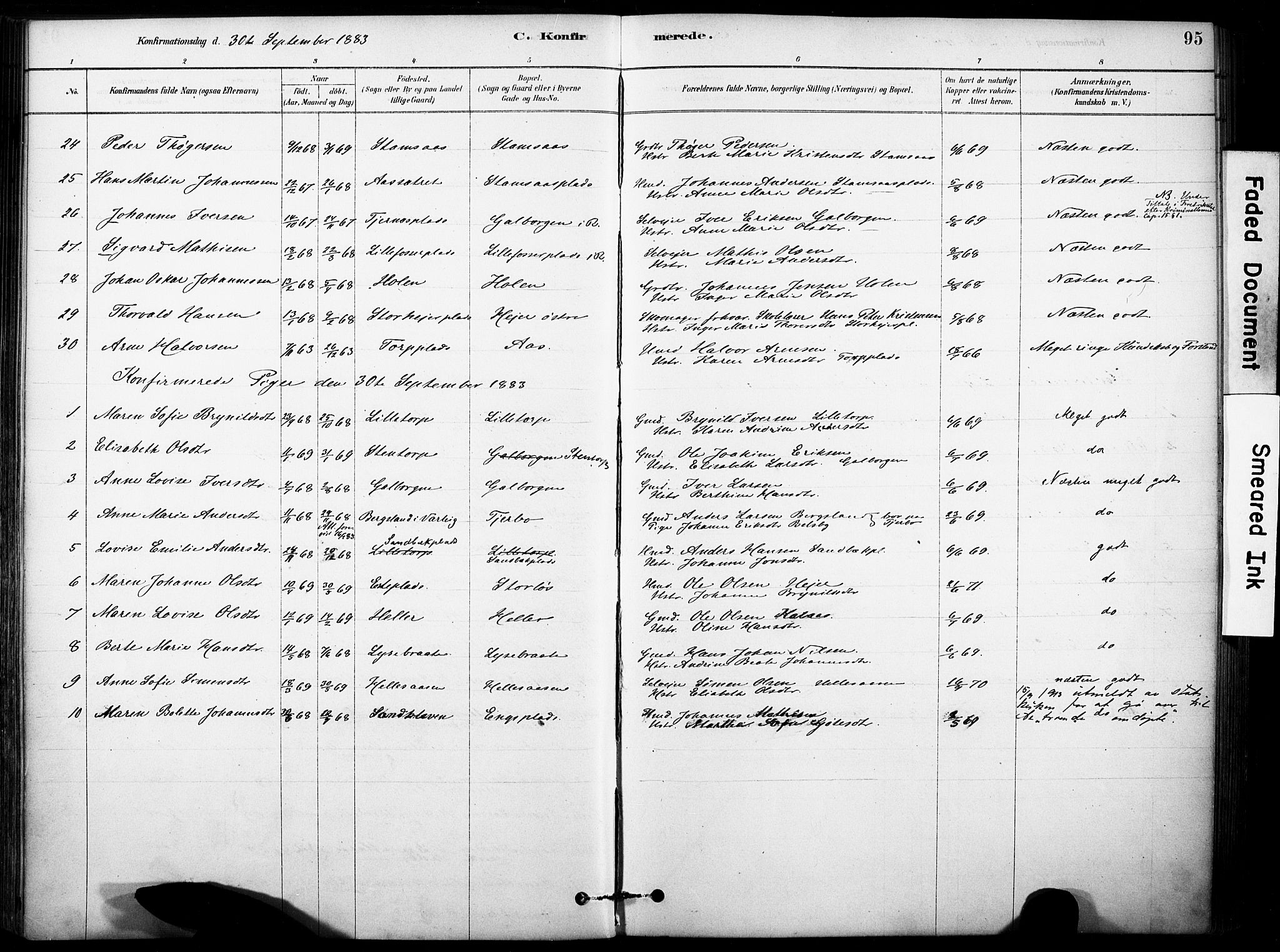 Rakkestad prestekontor Kirkebøker, AV/SAO-A-2008/F/Fb/L0001: Parish register (official) no. II 1, 1878-1899, p. 95